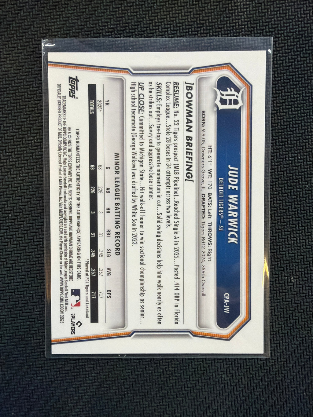 2026 Bowman Chrome Jude Warwick Green Grass 1st Auto /99