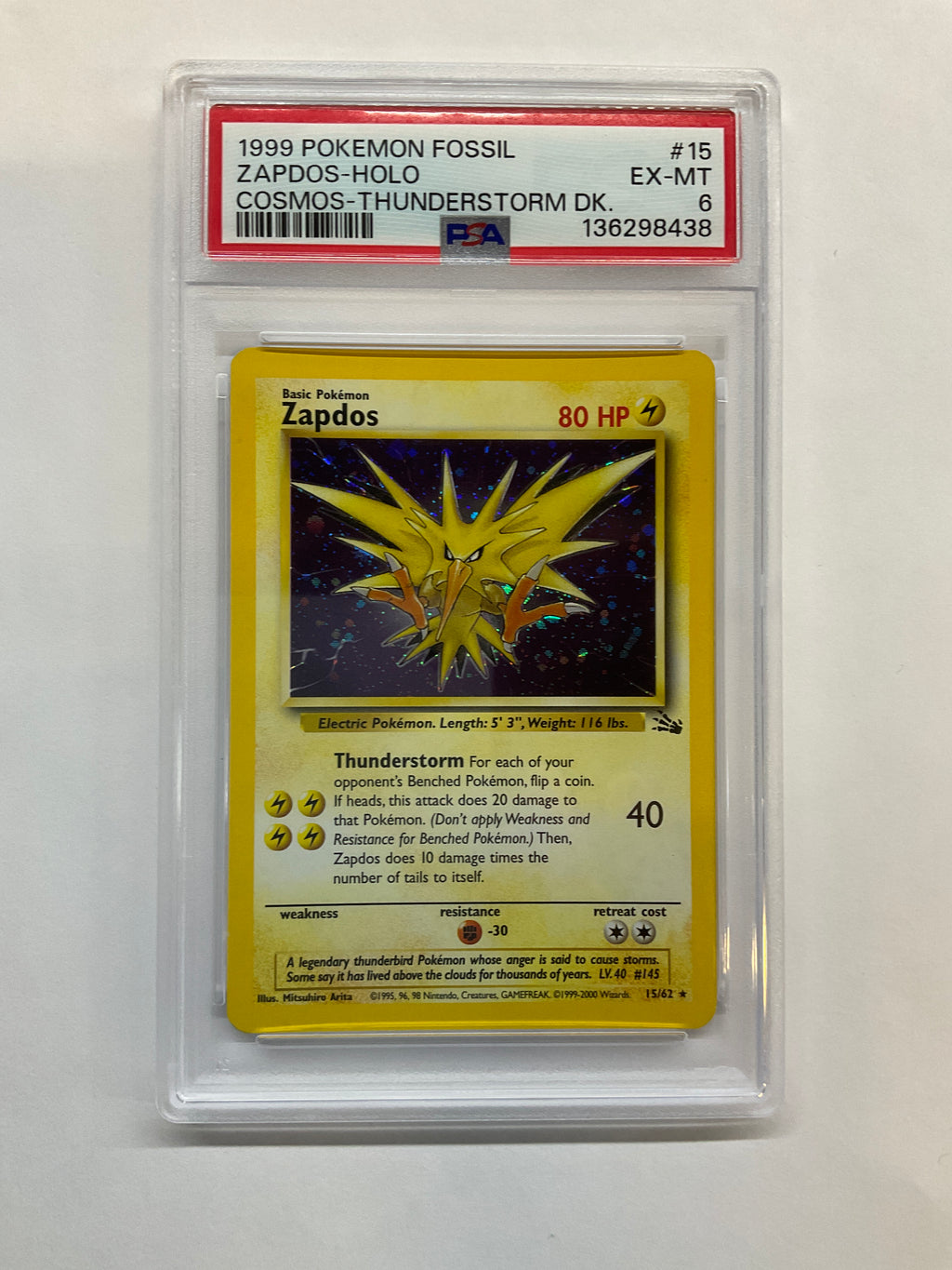 1999 Zapdos Holo 15 Fossil PSA 6