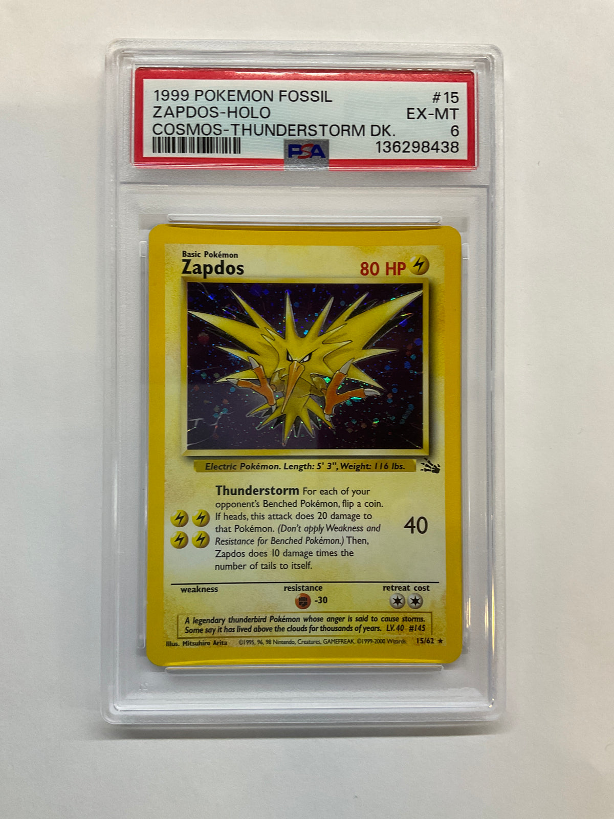 1999 Zapdos Holo 15 Fossil PSA 6