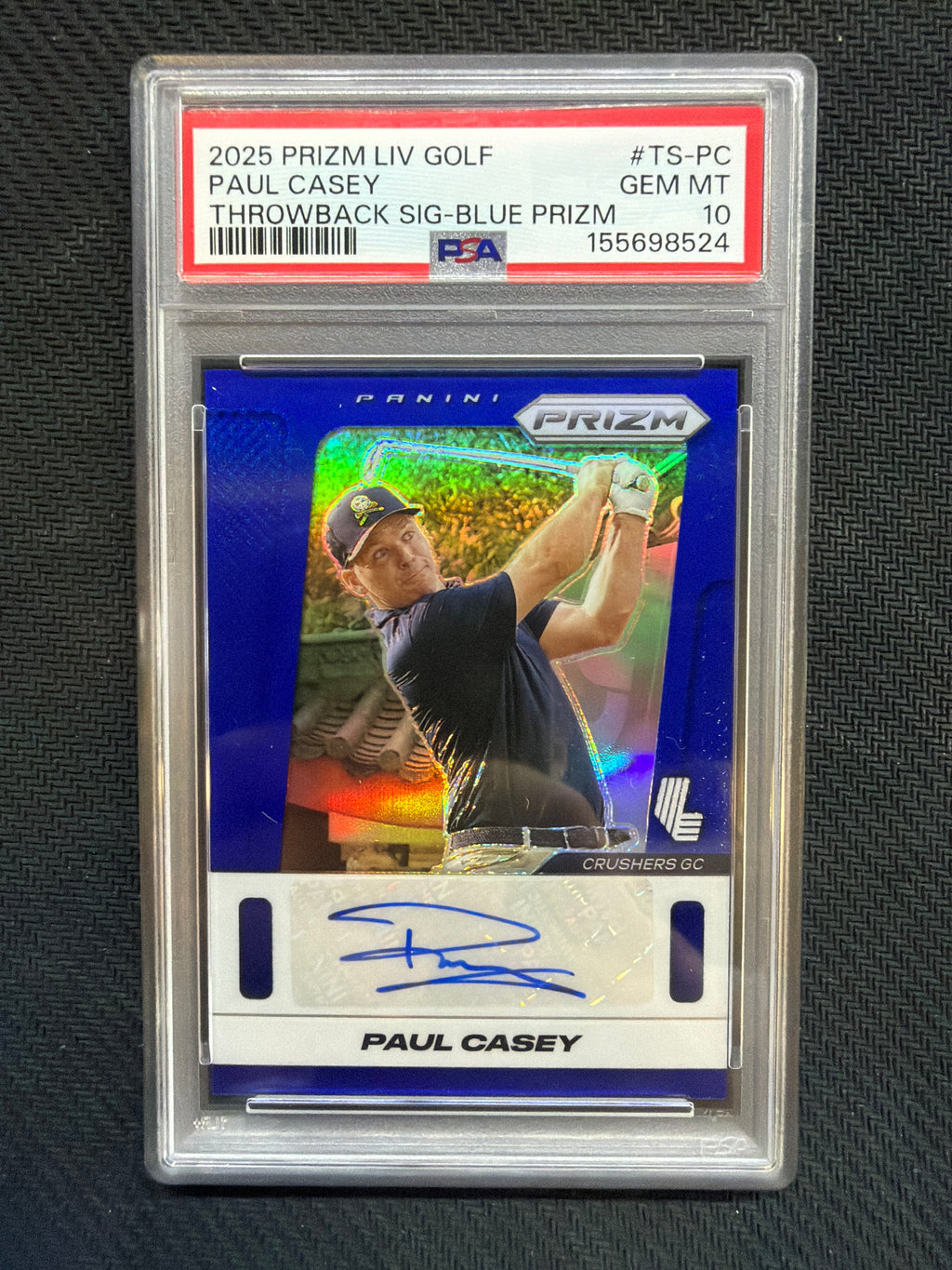 2025 Prizm Liv Golf Paul Casey Throwback Signatures Blue Prizm /99 PSA 10
