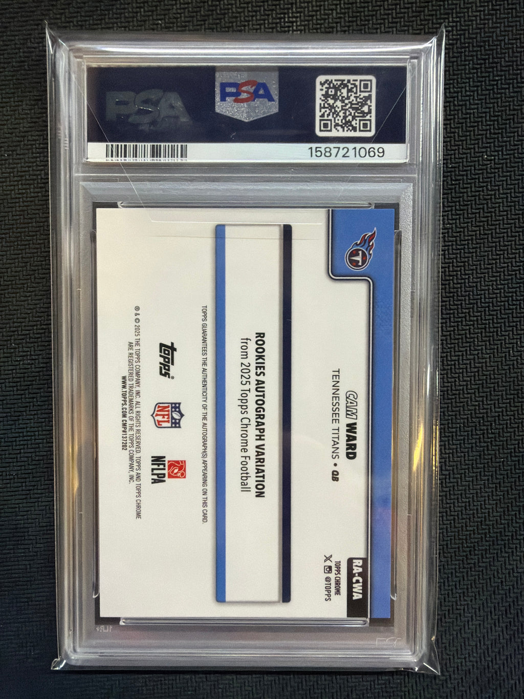 2025 Topps Chrome Cam Ward Blue Refractor Auto /150 #CWA Rookie PSA 10 Authentic Auto Titans