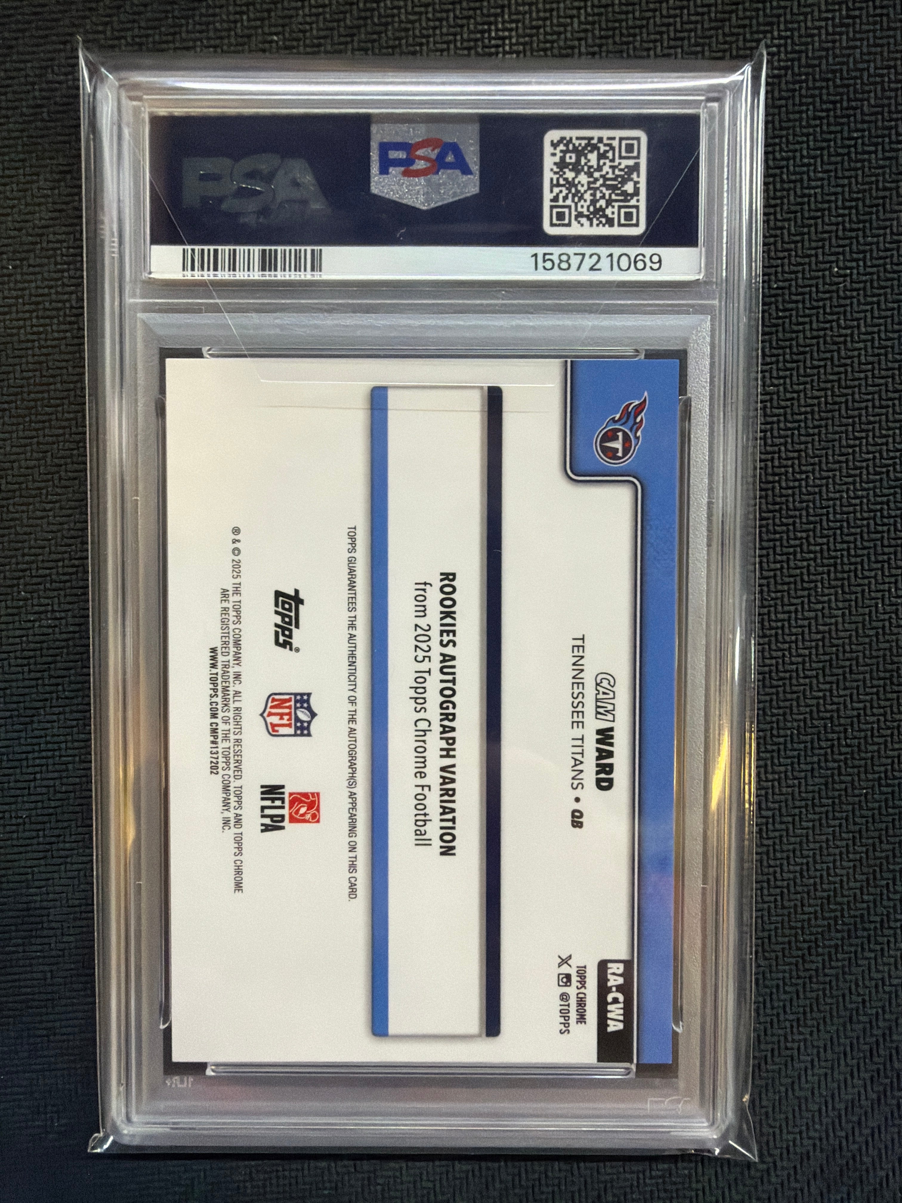 2025 Topps Chrome Cam Ward Blue Refractor Auto /150 #CWA Rookie PSA 10 Authentic Auto Titans