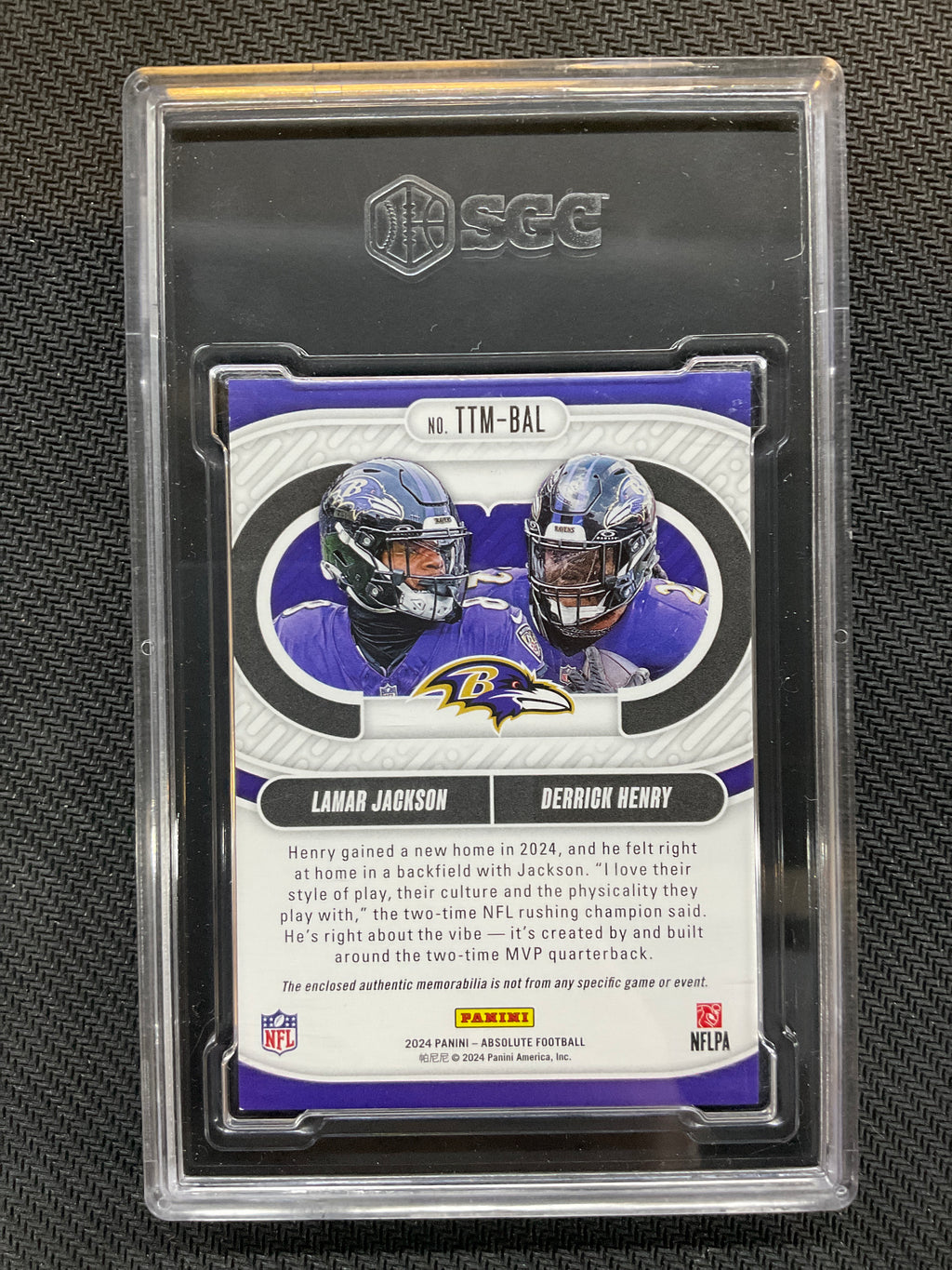 2024 Absolute Lamar Jackson Derrick Henry Dual Patch /99 BGS 8