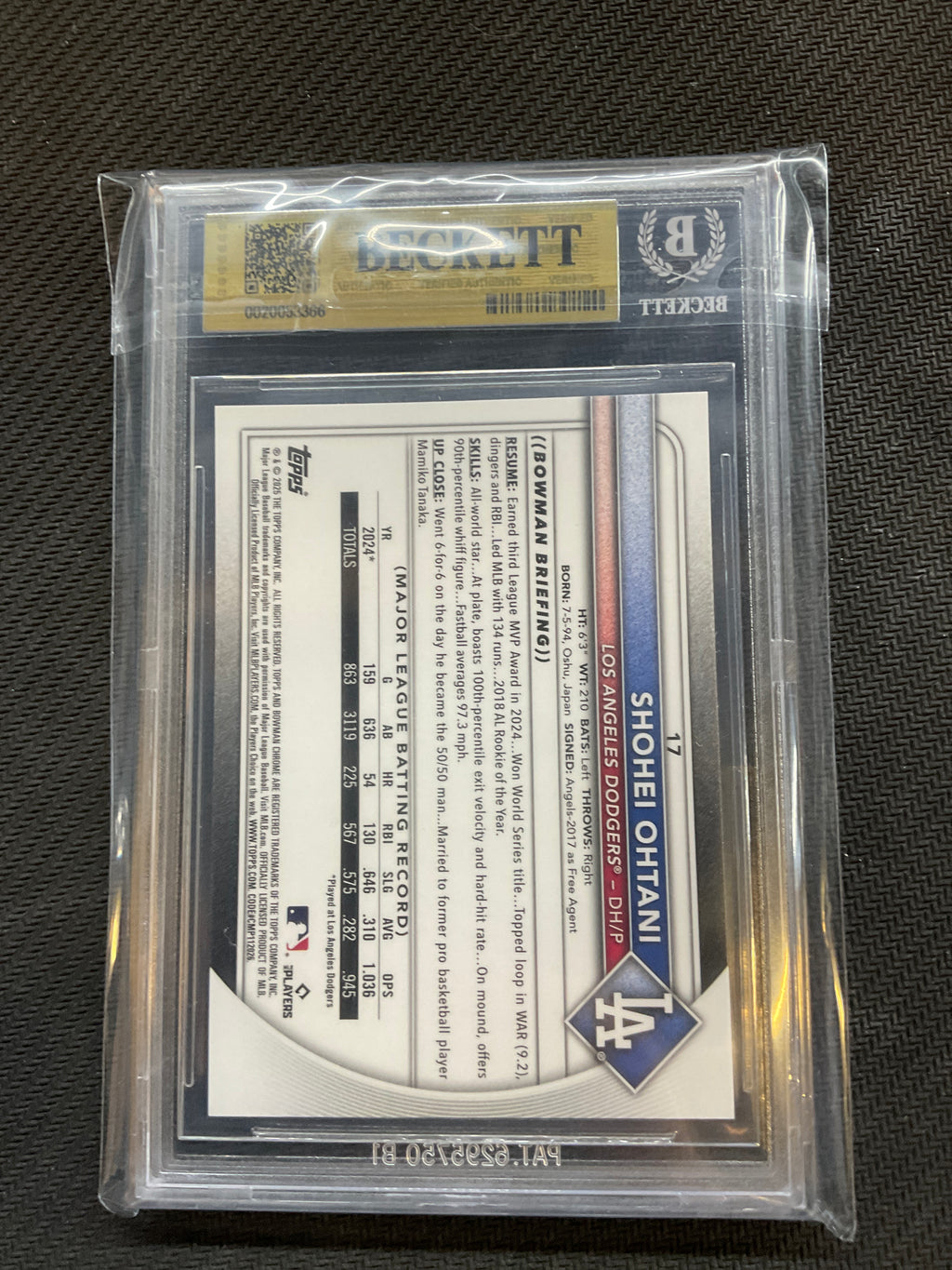 2025 Bowman Chrome Shohei Ohtani #17 BGS 9.5 Dodgers