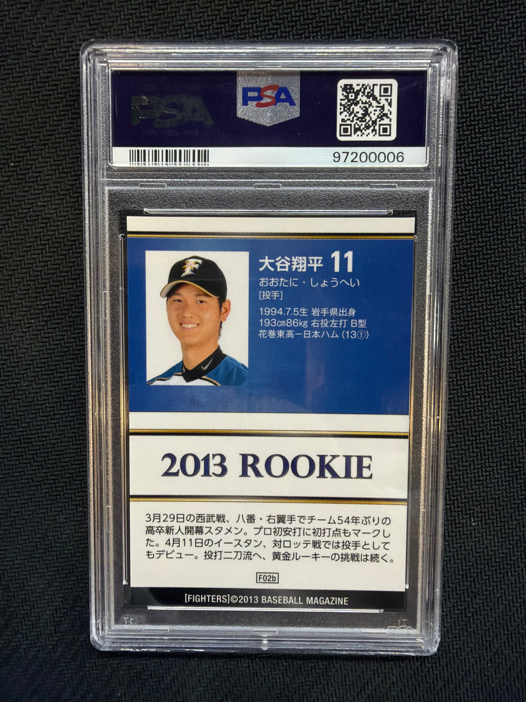 2013 BBM N-H Fighters Shohei Ohtani Batting Rookie PSA 10  006