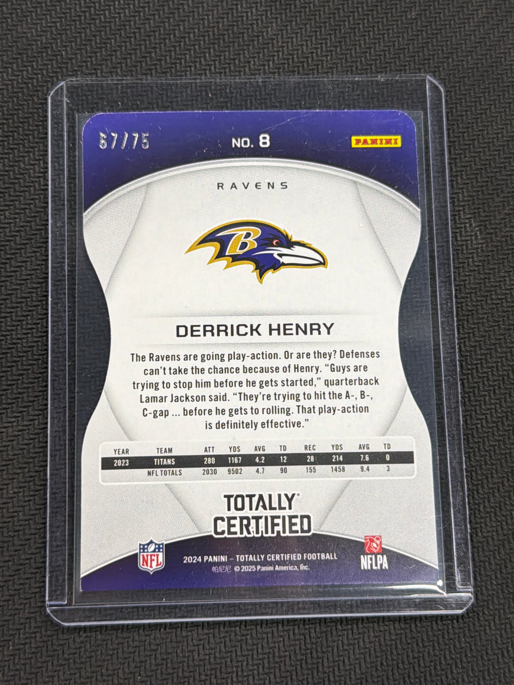 2024 Panini Certified Derrick Henry Purple Die Cut /75 Ravens