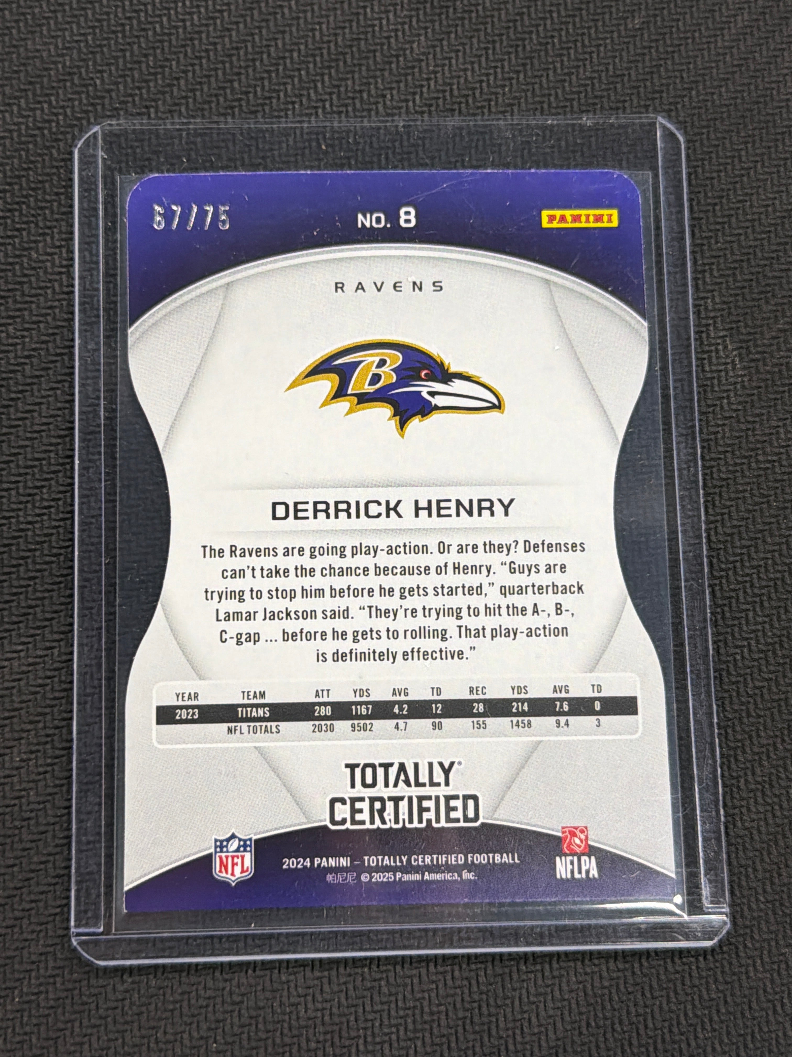 2024 Panini Certified Derrick Henry Purple Die Cut /75 Ravens