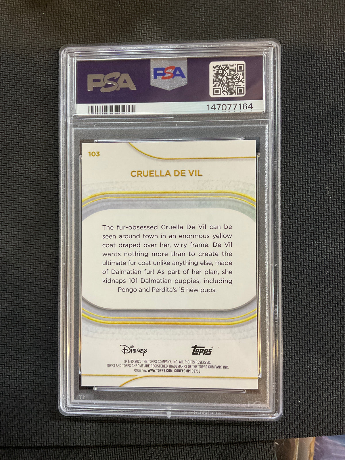 2025 Topps Chrome Disney Sapphire Cruella De Vil PSA 10 164