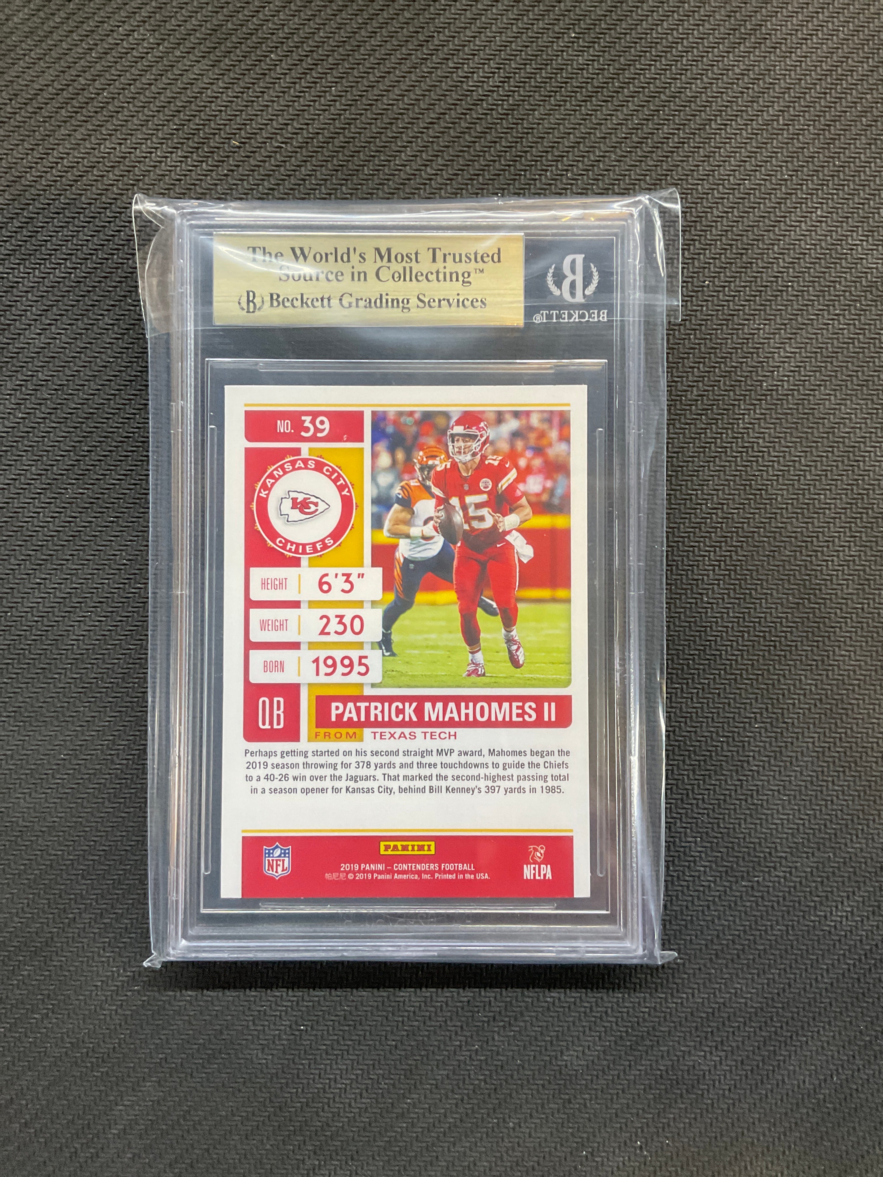 2019 Panini Contenders Patrick Mahomes II #39 BGS 9.5 Cheifs
