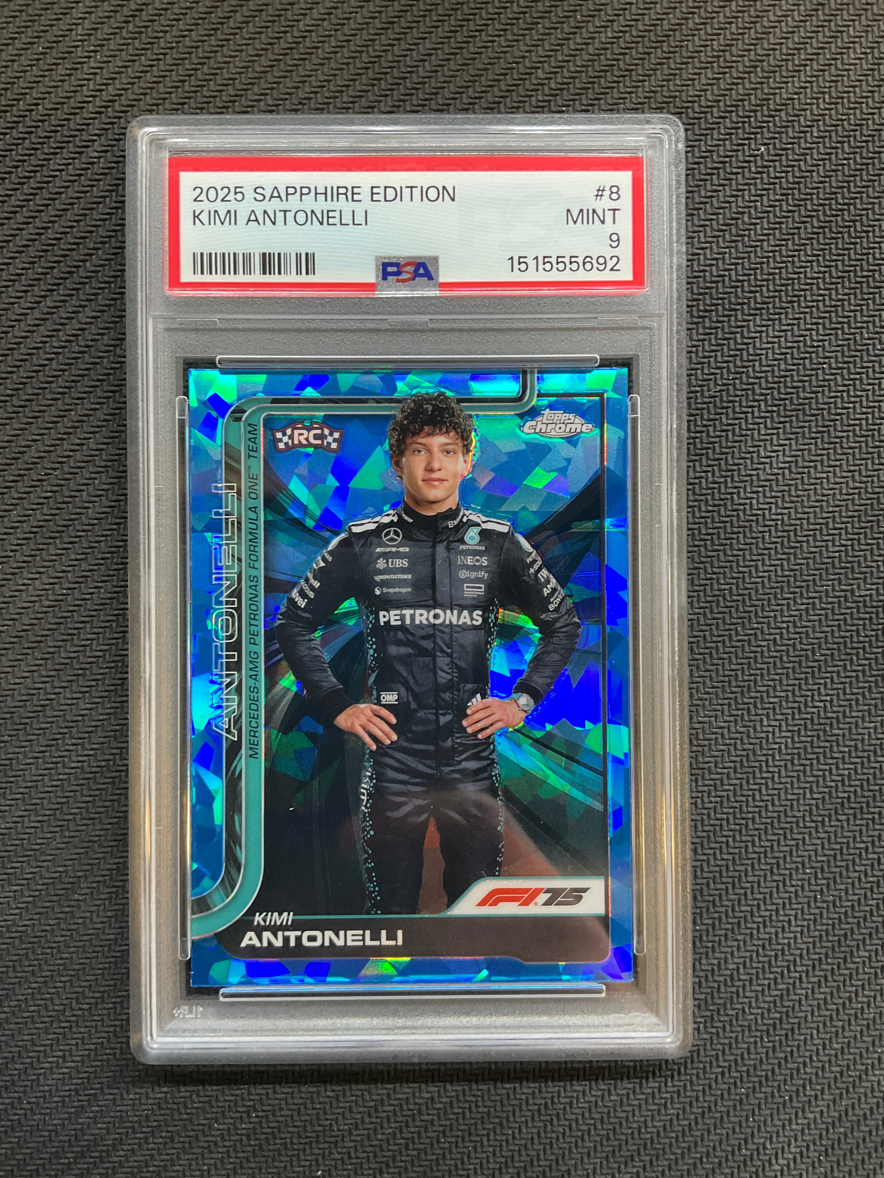 2025 Topps Chrome F1 Sapphire Kimi Antonelli Rookie #8 PSA 9 Merc