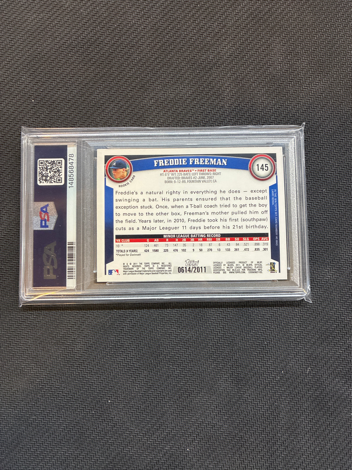 2011 Topps Freddie Freeman Rookie Gold /2011 #145 PSA 8 Braves