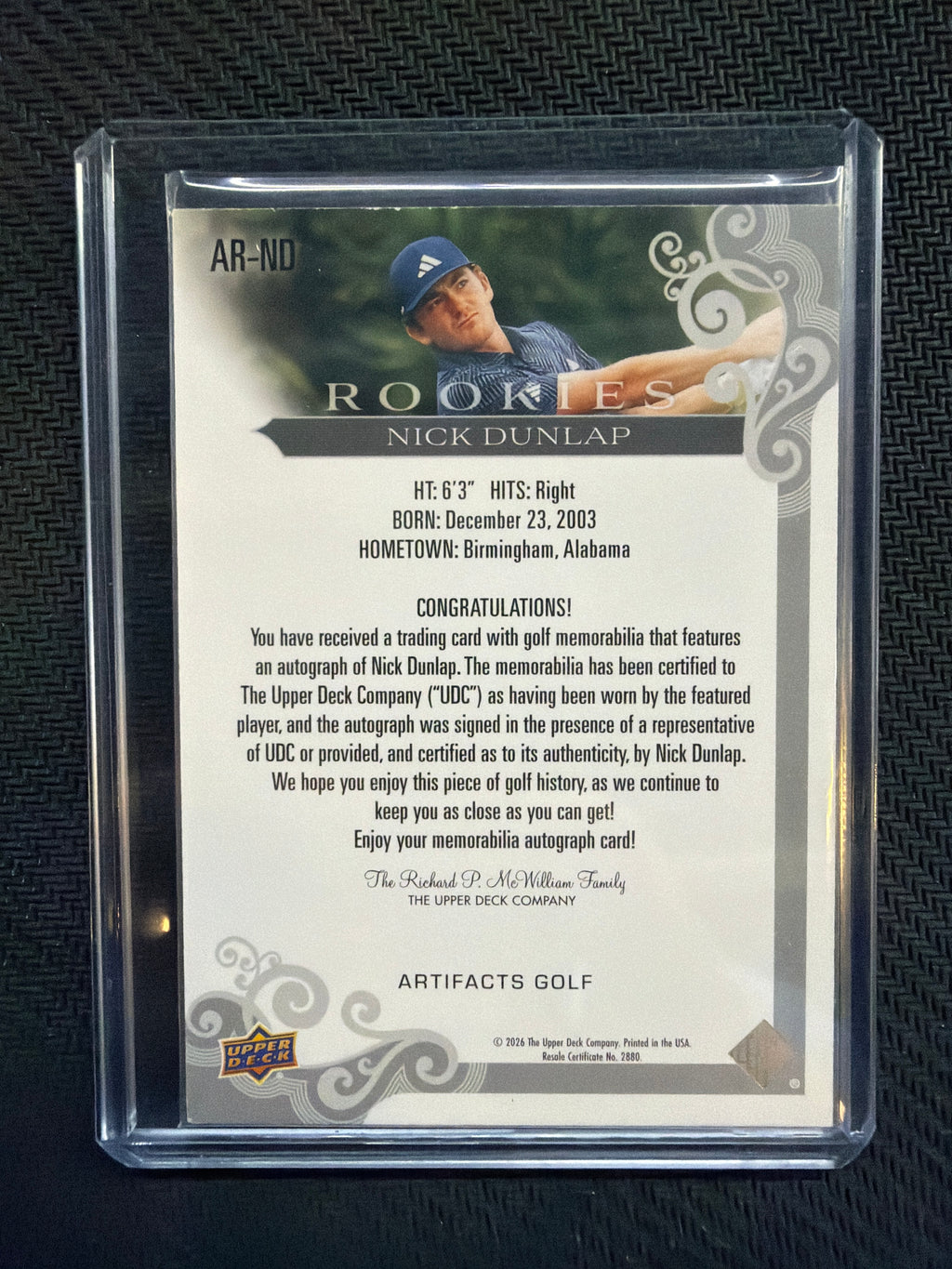 2026 Upper Deck Artifacts Nick Dunlap Patch Auto /149
