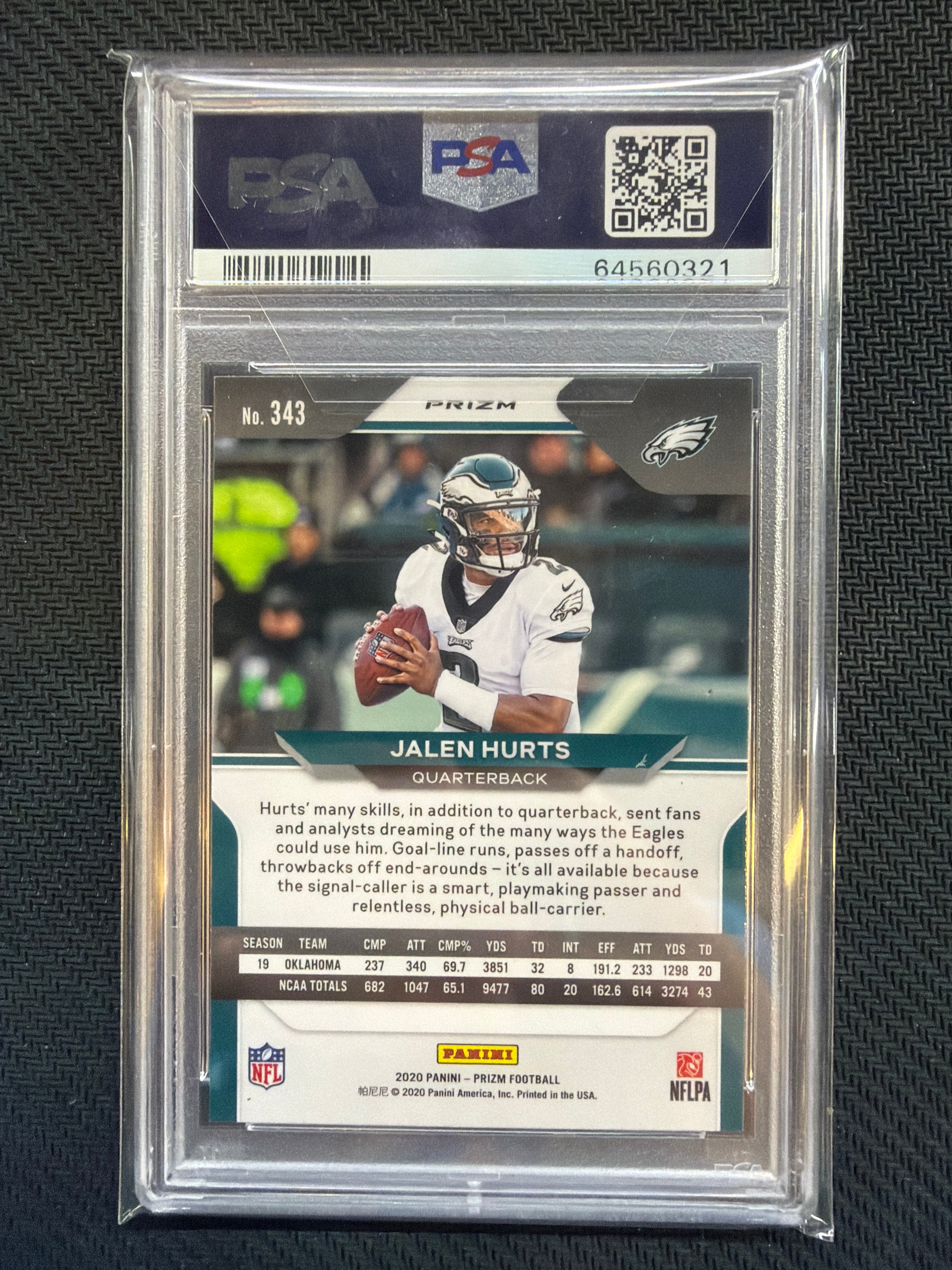 2020 Panini Prizm Jalen Hurts Green Prizm #343 PSA 9 Eagles