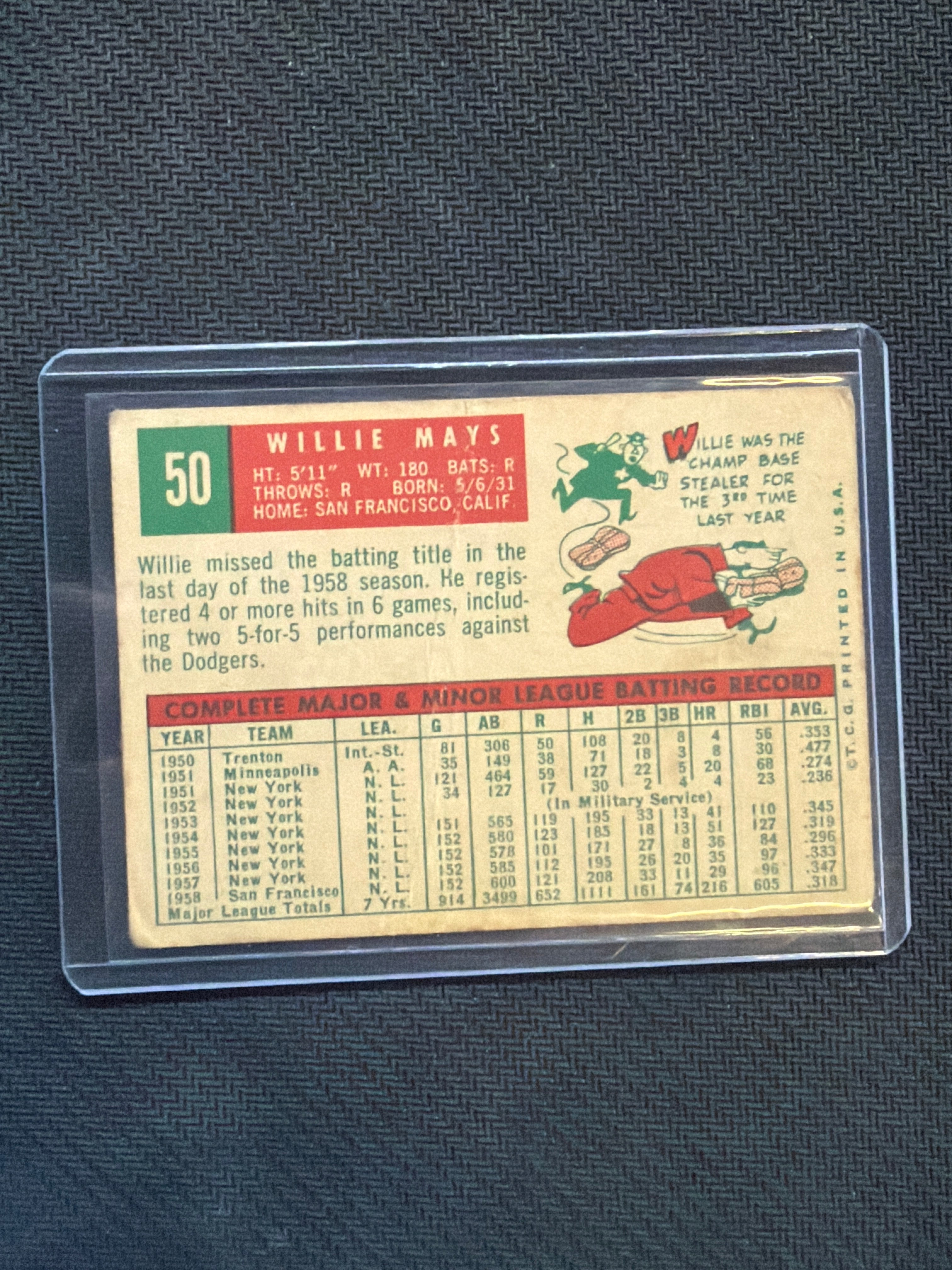 1959 Topps Willie Mays #50 Giants 1