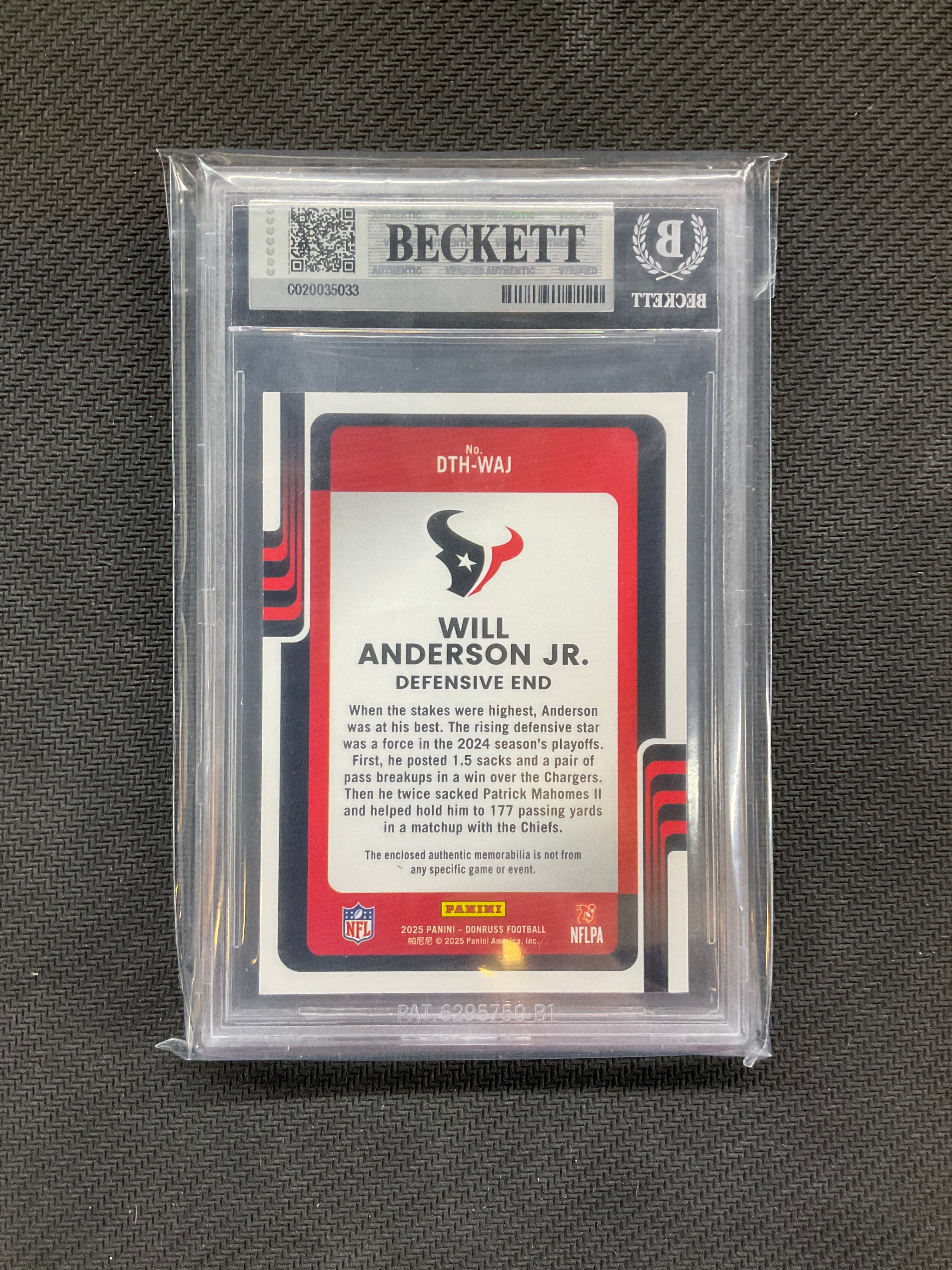 2025 Donruss Threads Will Anderson BGS 9