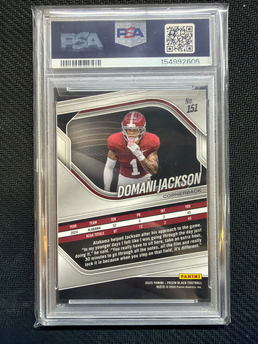 2025 Prizm Black Domani Jackson #151 PSA 10 Alabama