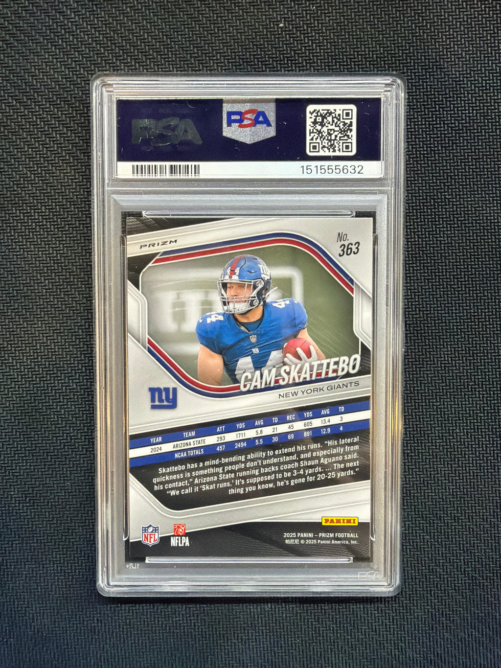 2025 Prizm Cam Skattebo Rookie Silver PSA 10 Giants