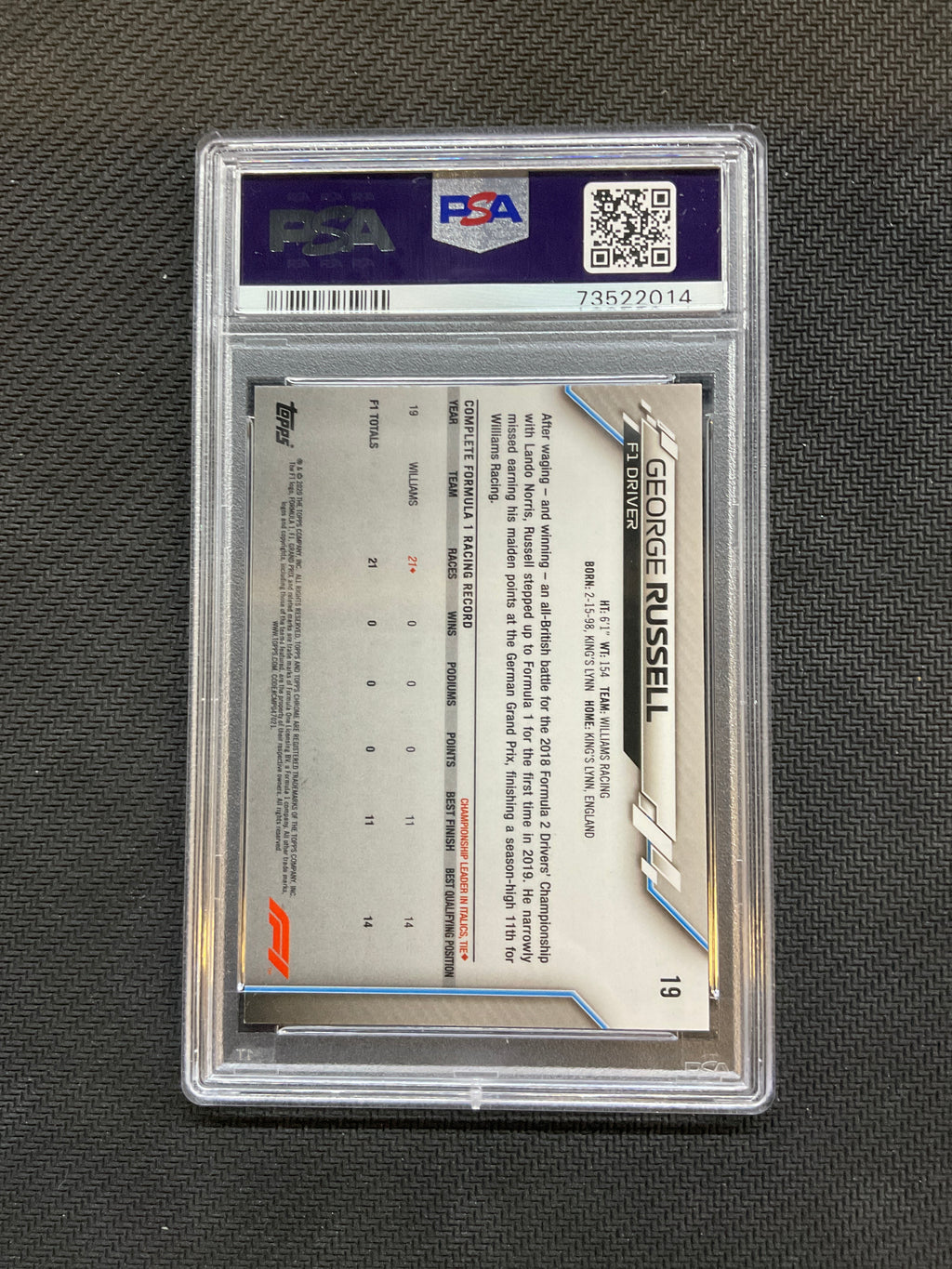 2020 Topps Chrome F1 Sapphire George Russell Rookie #19 PSA 9  014