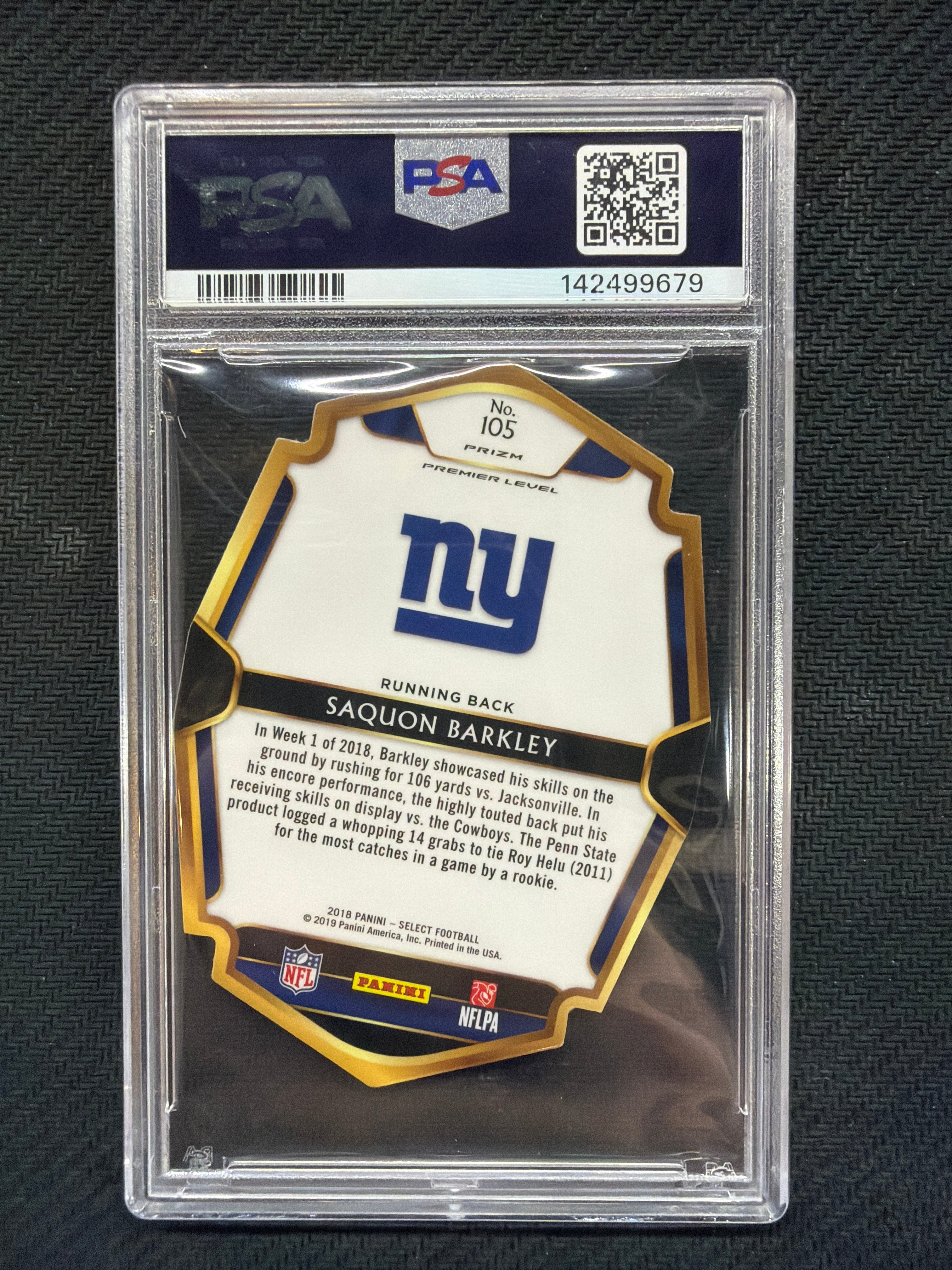 2018 Panini Select Saquon Barkley Die-Cut Zebra PSA 10 Rookie