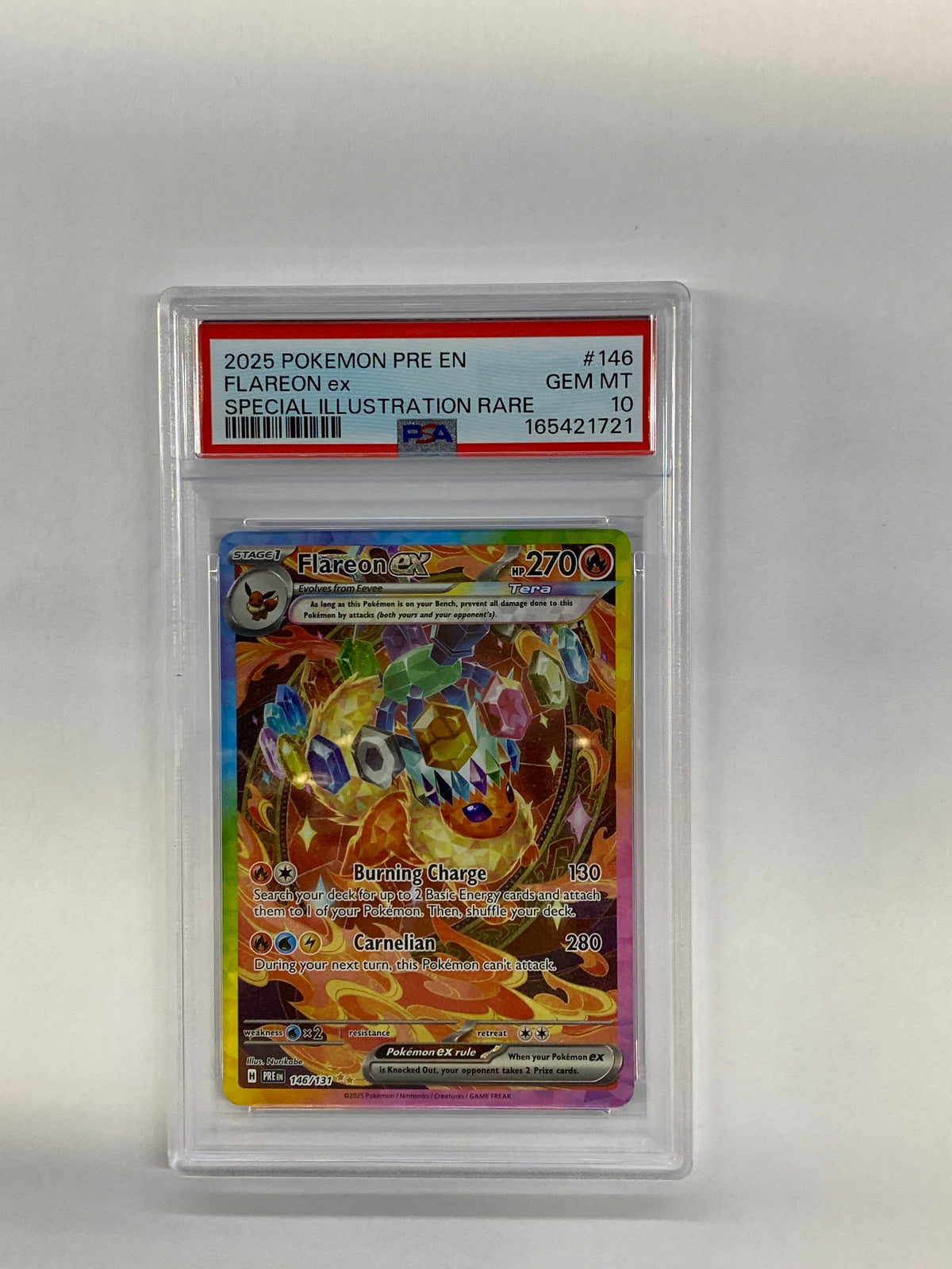 2025 Pokemon Prismatic Evolutions Flareon ex 146 SIR PSA 10
