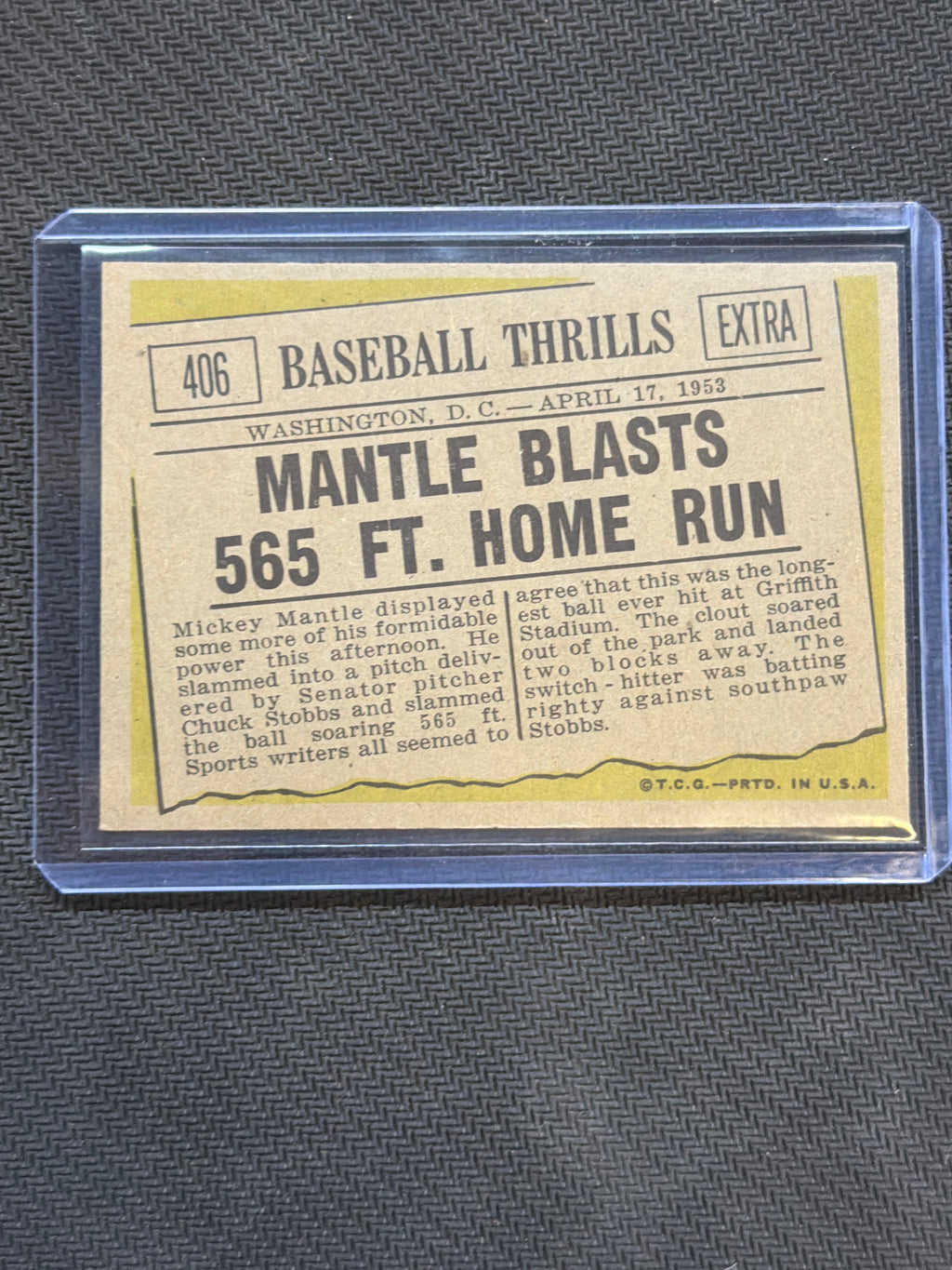 1961 Topps Mantle Blasts 565 Ft Home Run #406 Yankees