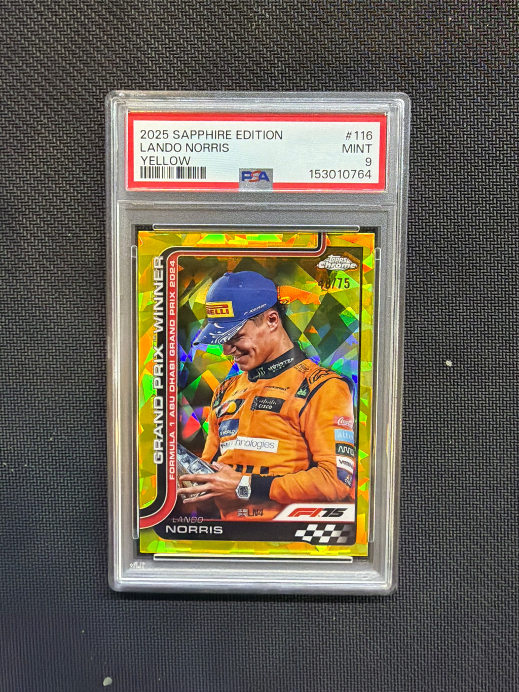 2025 Topps Chrome Sapphire F1 Lando Norris Yellow /75 PSA 9
