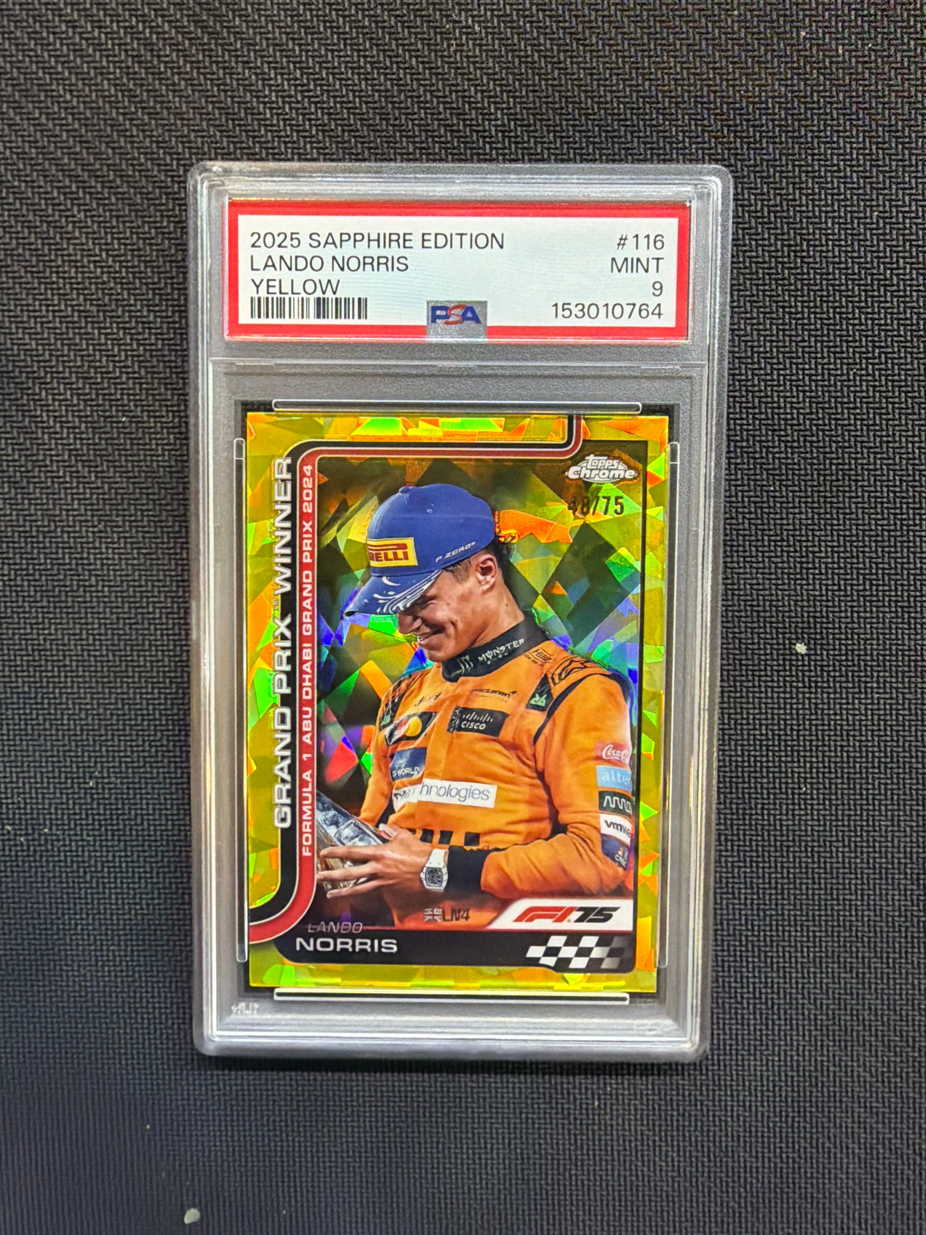 2025 Topps Chrome Sapphire F1 Lando Norris Yellow /75 PSA 9