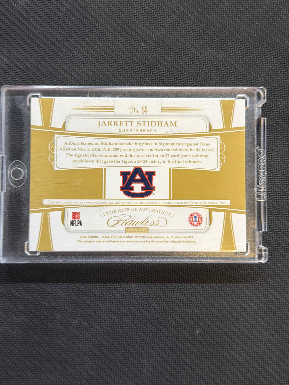 2020 Flawless Jarrett Stidham Patch Auto #14 Auburn