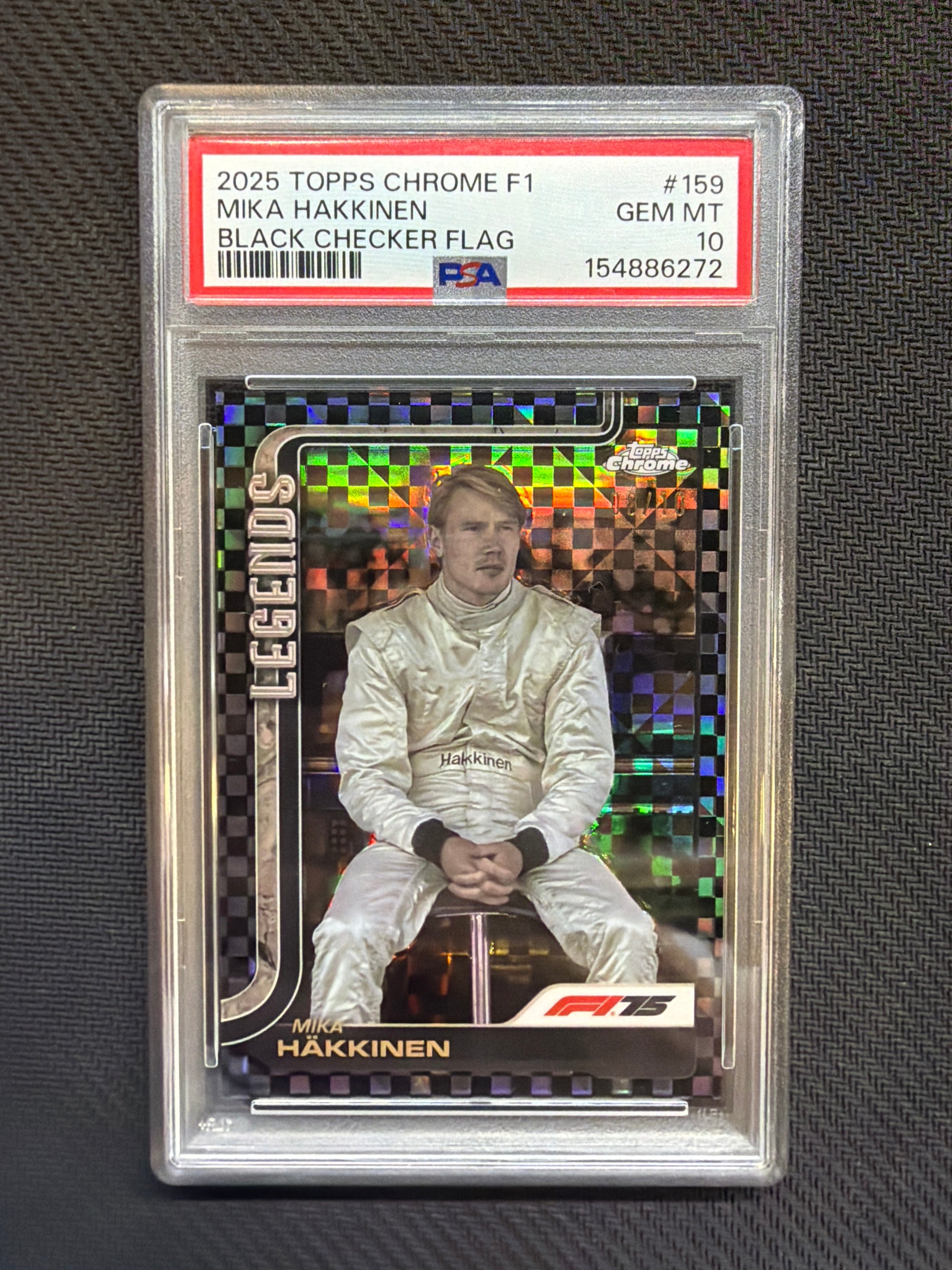 2025 Topps Chrome F1 Mika Hakkinen Black Checker Flag /10 PSA 10