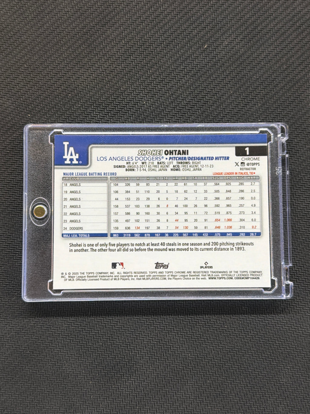 2025 Topps Chrome Shohei Ohtani #1 Refractor Dodgers