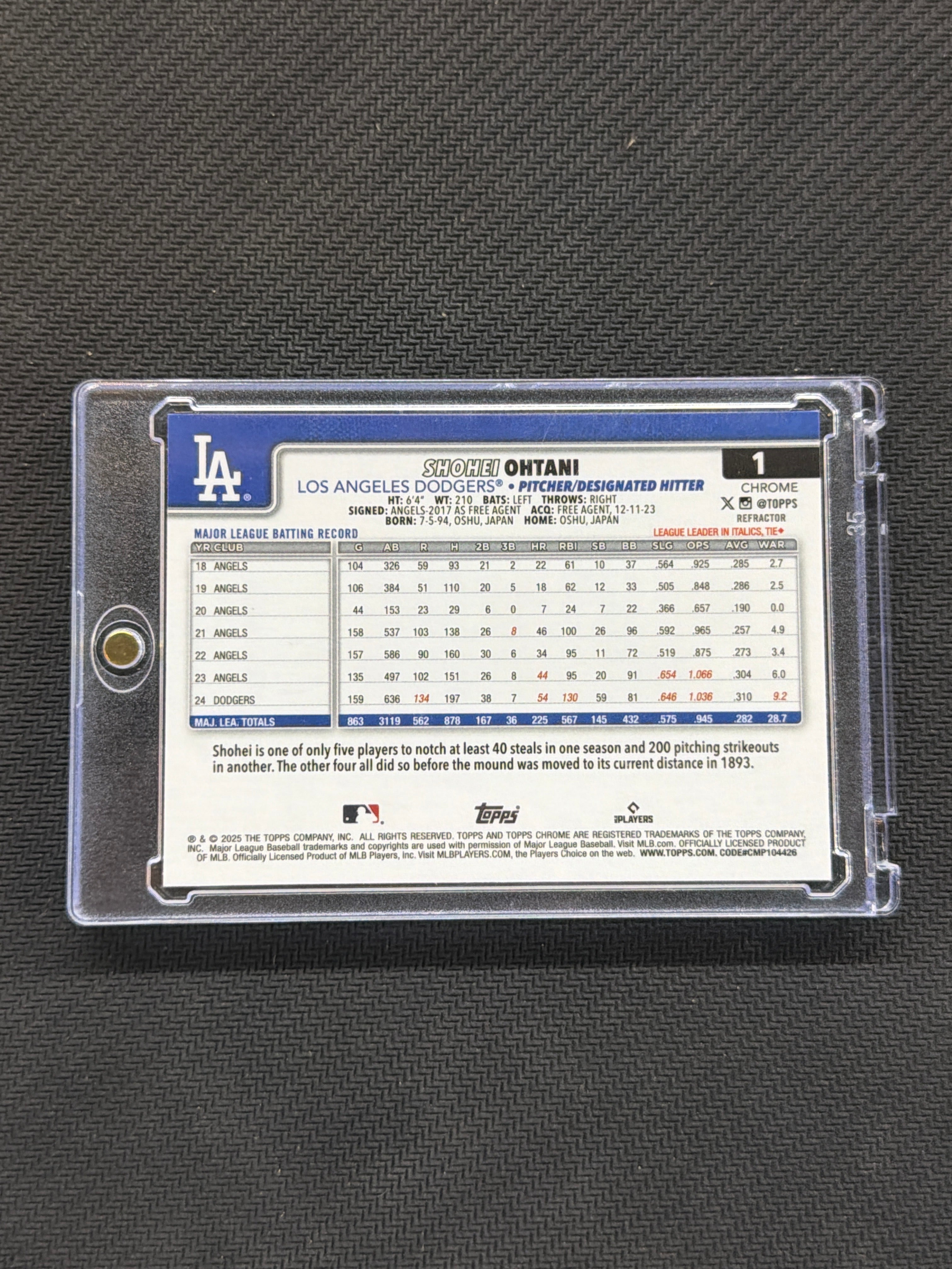 2025 Topps Chrome Shohei Ohtani #1 Refractor Dodgers