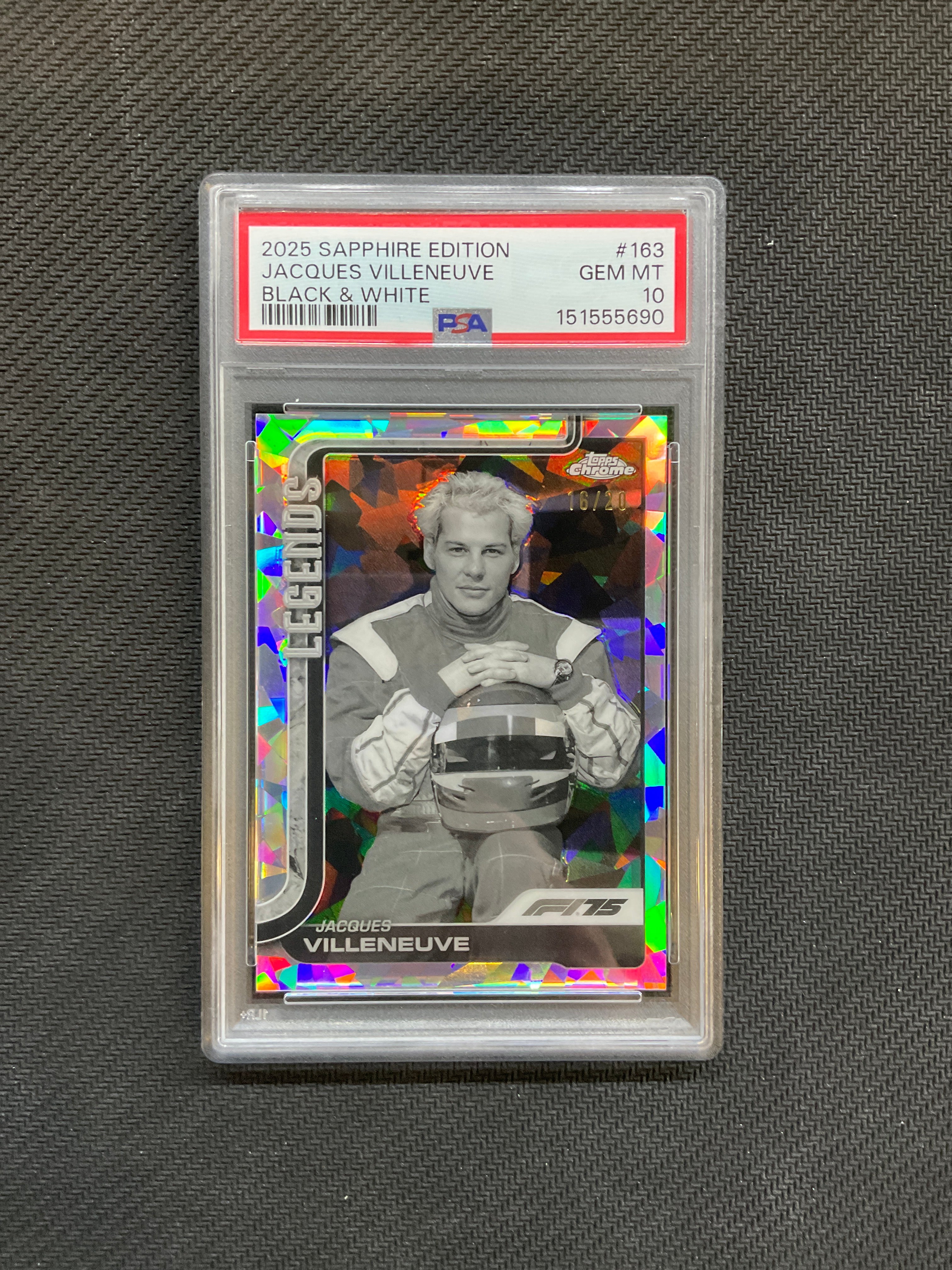 2025 Topps Chrome F1 Sapphire Jacques Villeneuve Black & White /20 PSA 10