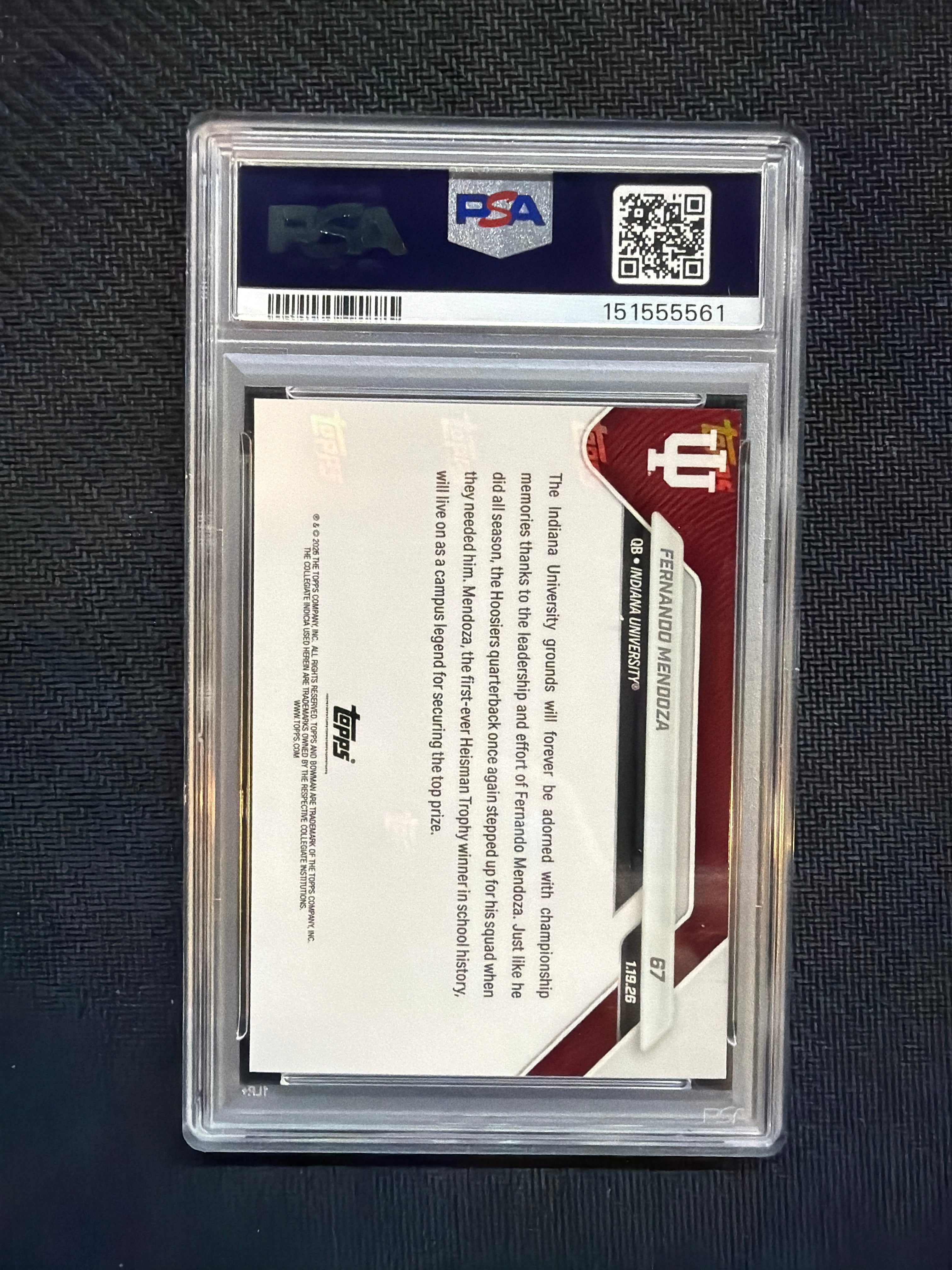 2025 Bowman U Now Fernando Mendoza Rookie #67 PSA 10 Indiana 561