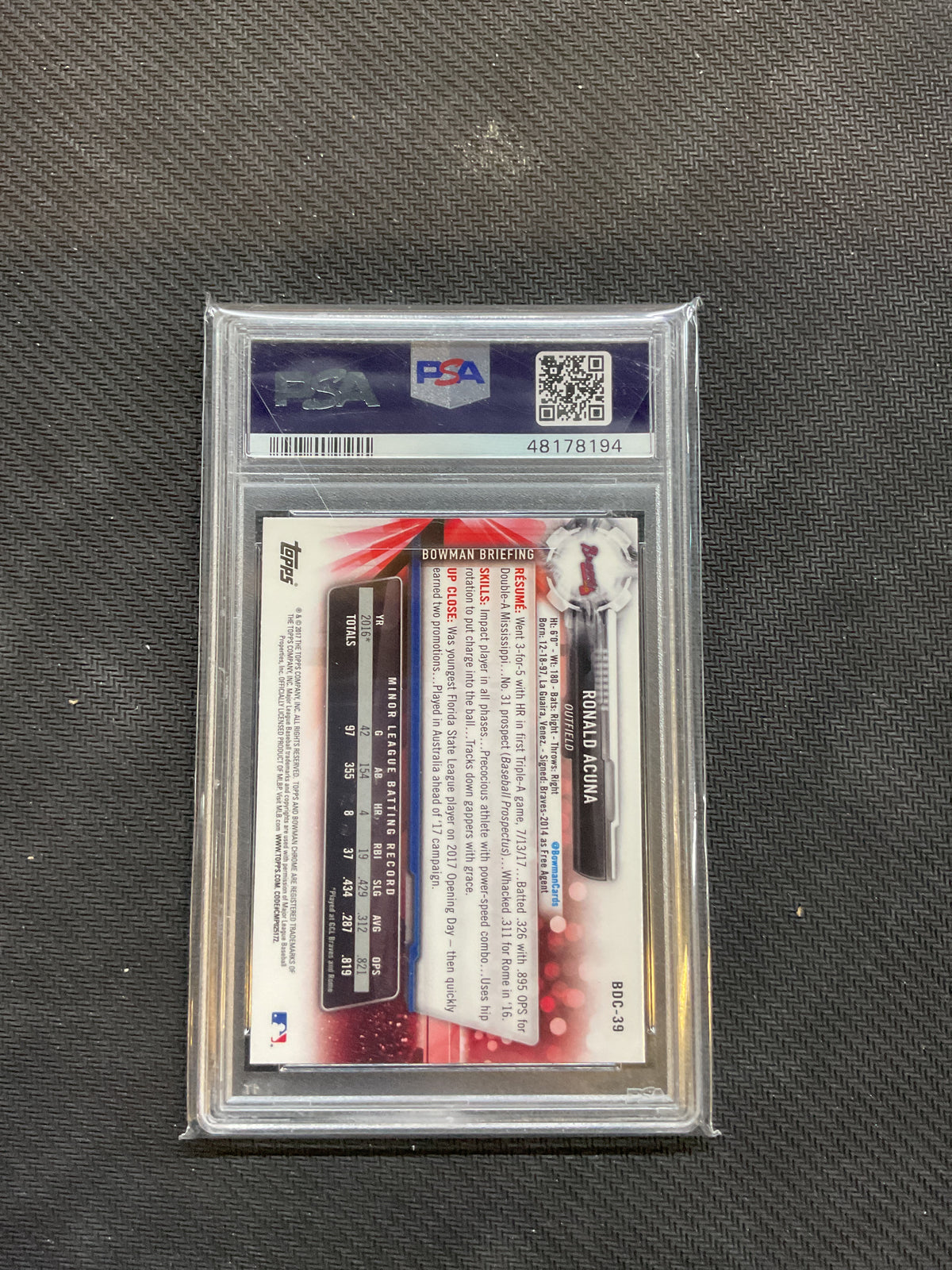 2017 Bowman Draft Ronald Acuna Chrome PSA 9 Braves