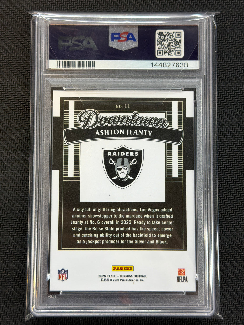 2025 Donruss Ashton Jeanty Rookie Downtown! #11 PSA 9 Raiders 638