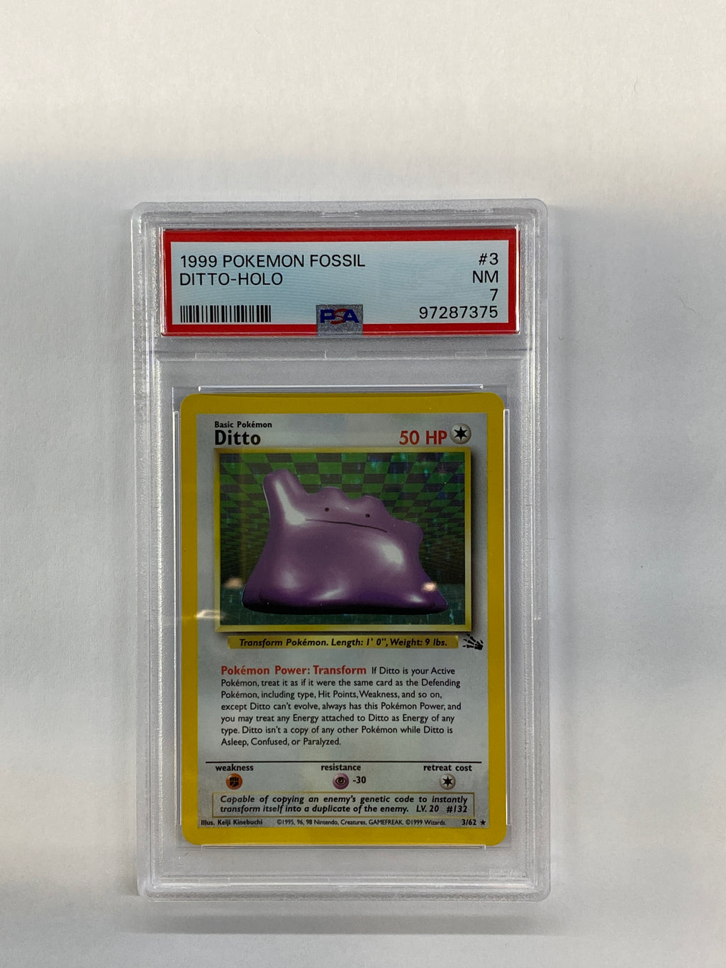 1999 Pokemon Fossil Ditto 3 Holo PSA 7