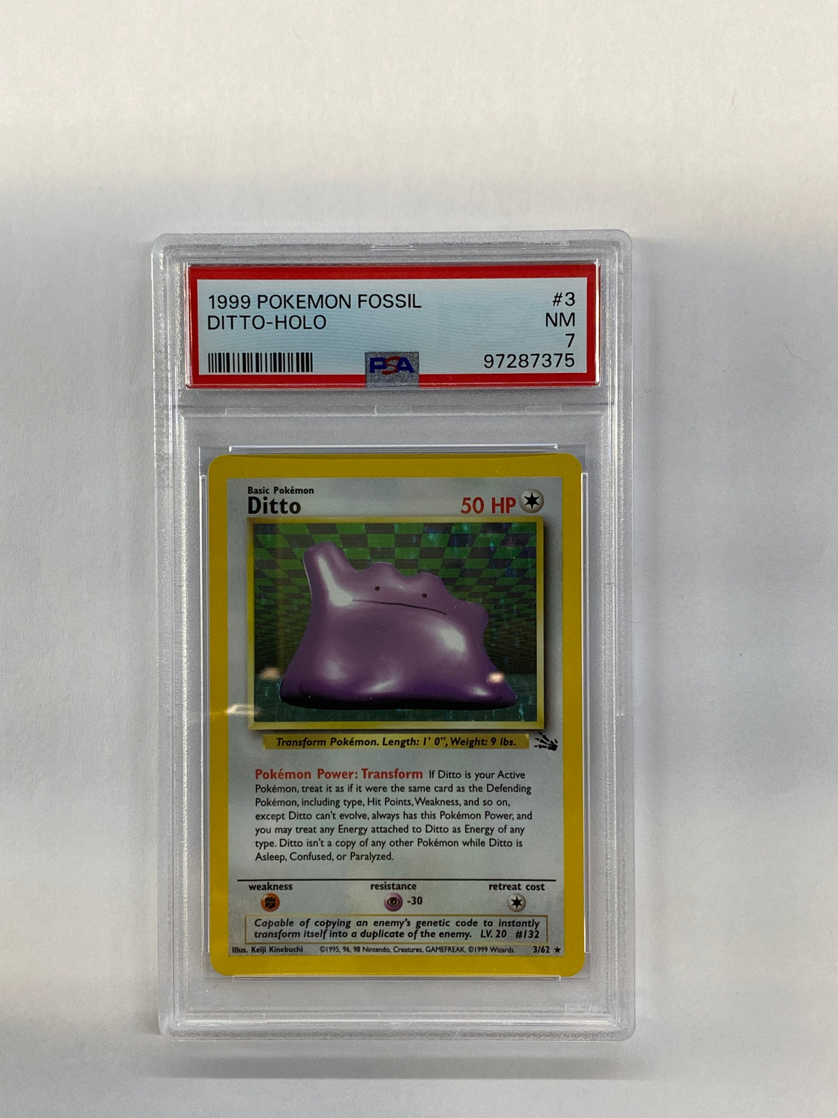 1999 Pokemon Fossil Ditto 3 Holo PSA 7