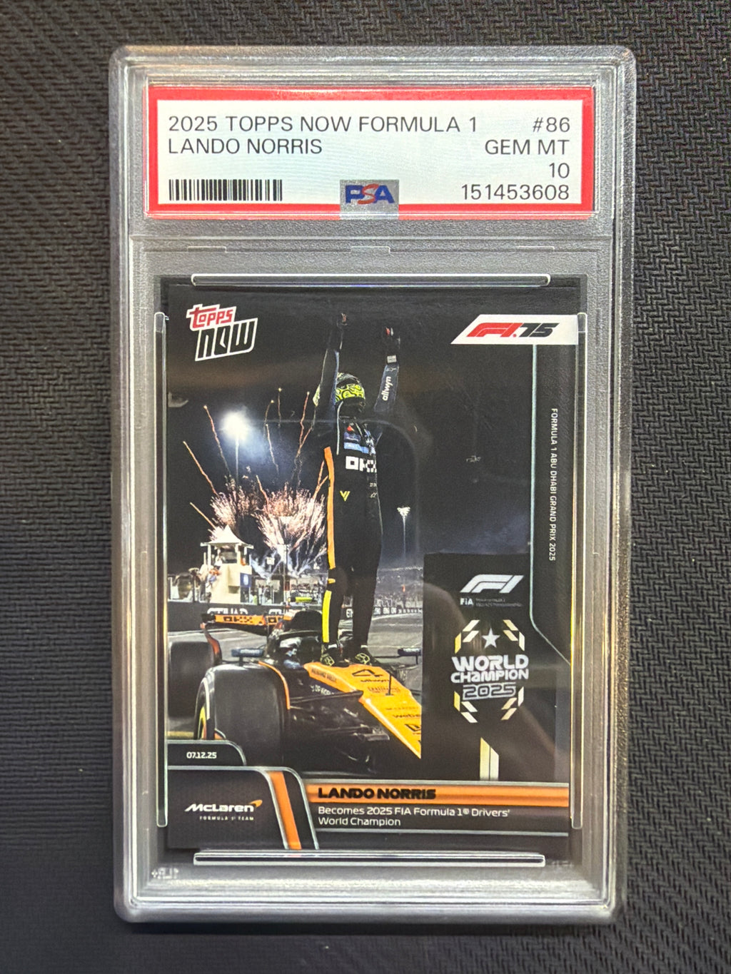 2025 Topps Now Formula 1 F1 Lando Norris #86 PSA 10 Mclaren 608