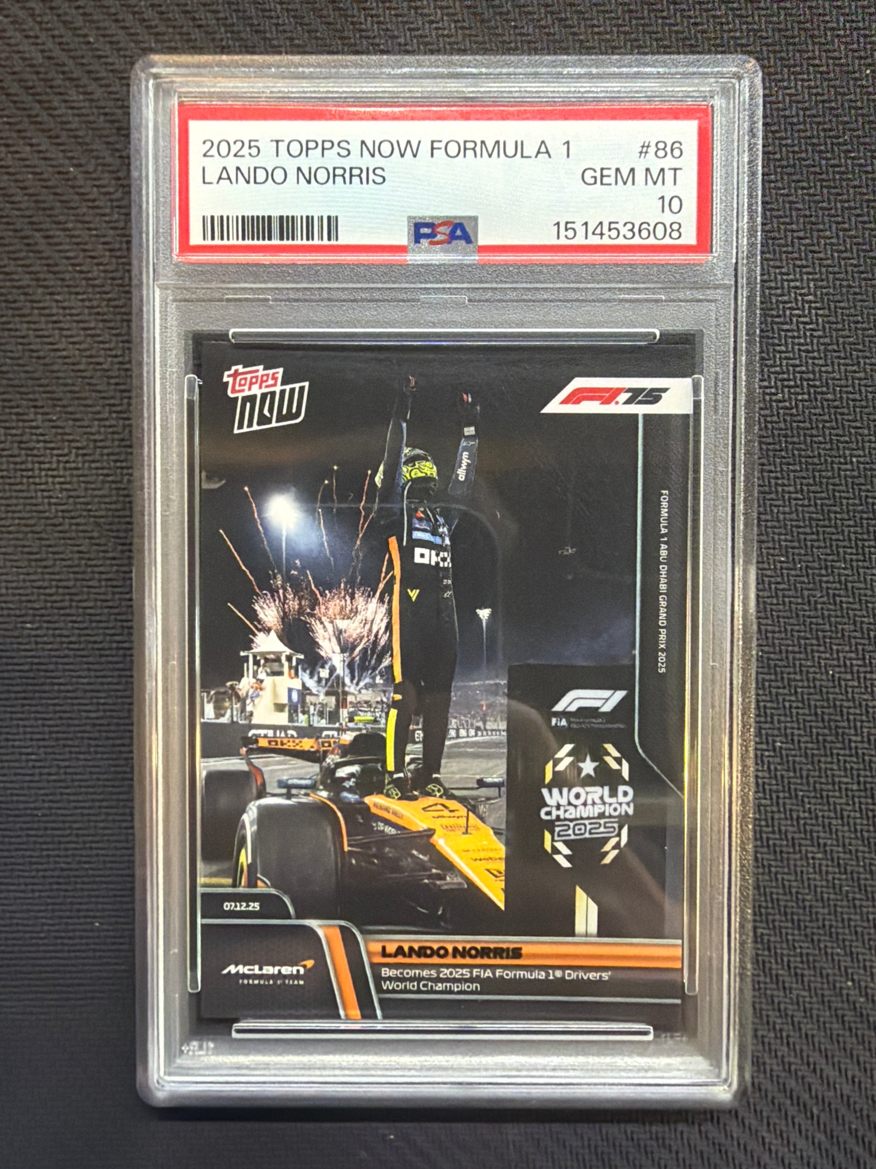 2025 Topps Now Formula 1 F1 Lando Norris #86 PSA 10 Mclaren 608