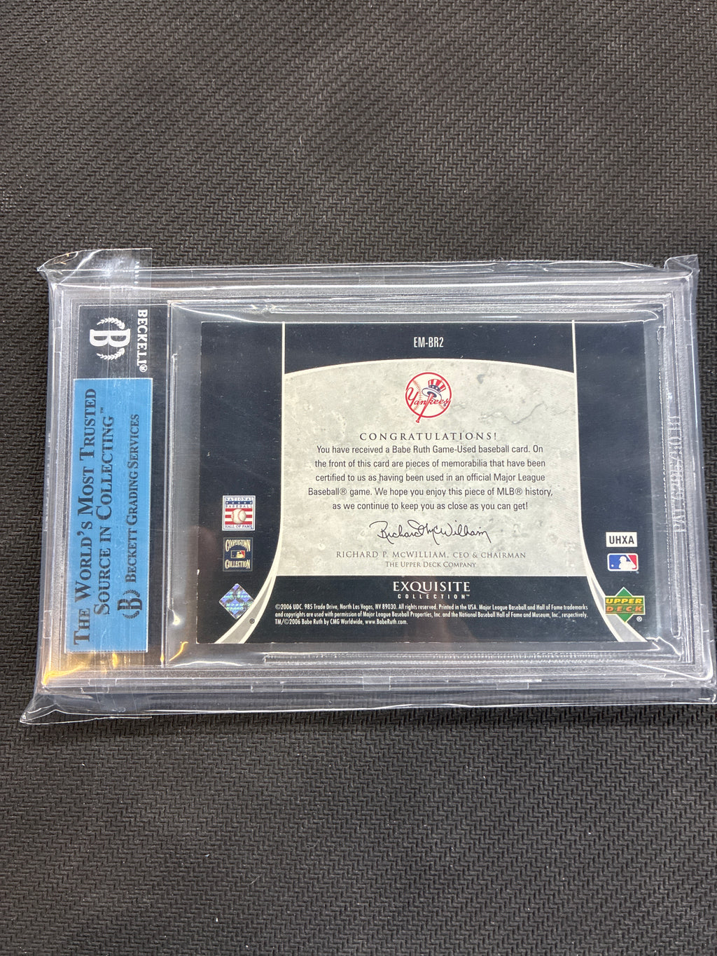 2006 Upper Deck Exquisite Collection Babe Ruth Memorabilia /45 Beckett Authentic Yankees