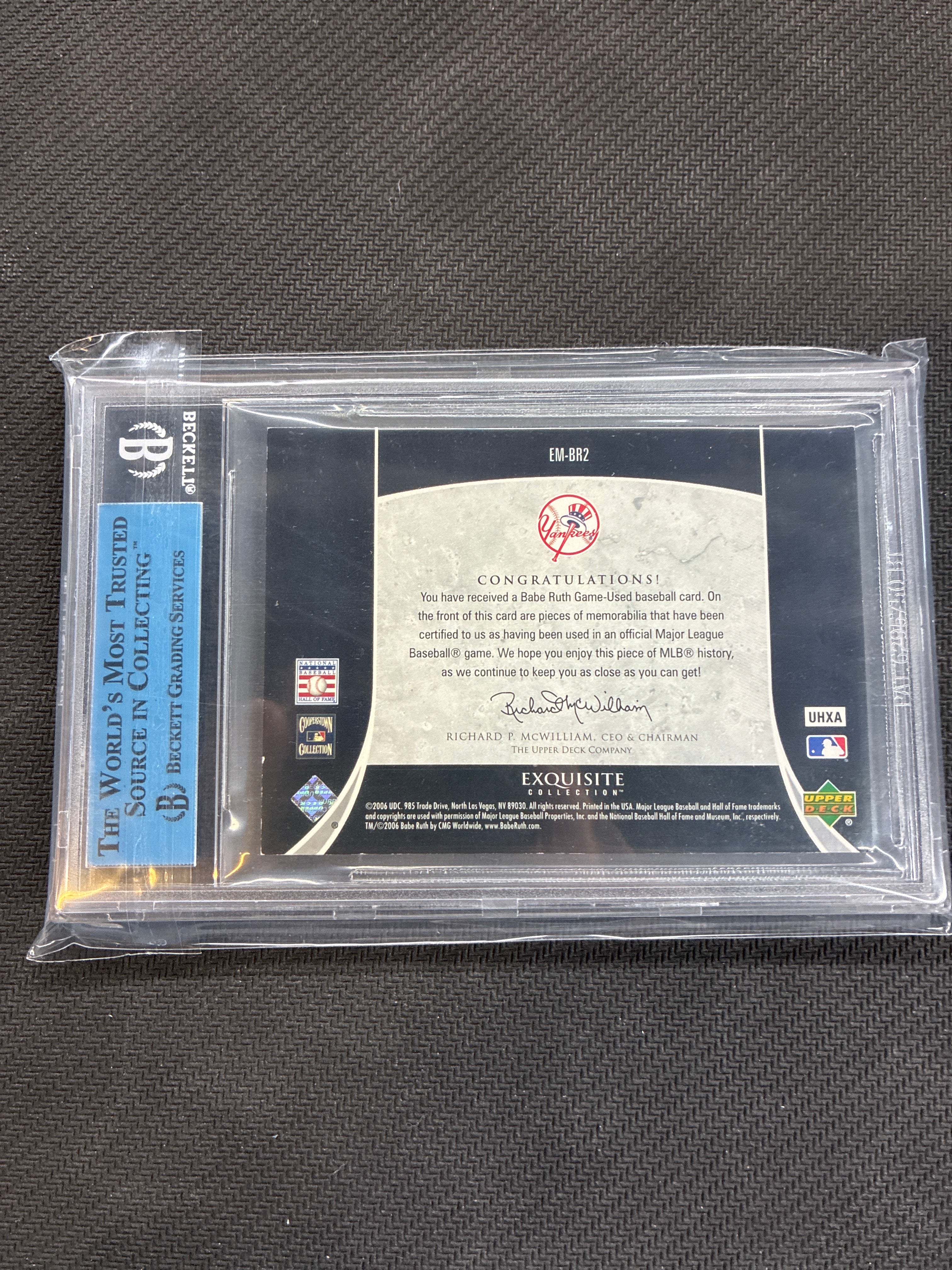 2006 Upper Deck Exquisite Collection Babe Ruth Memorabilia /45 Beckett Authentic Yankees