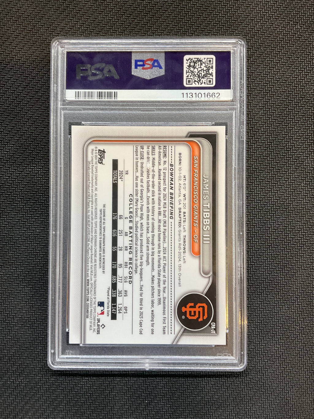 2024 Bowman Draft James Tibbs III 1st Auto PSA 10