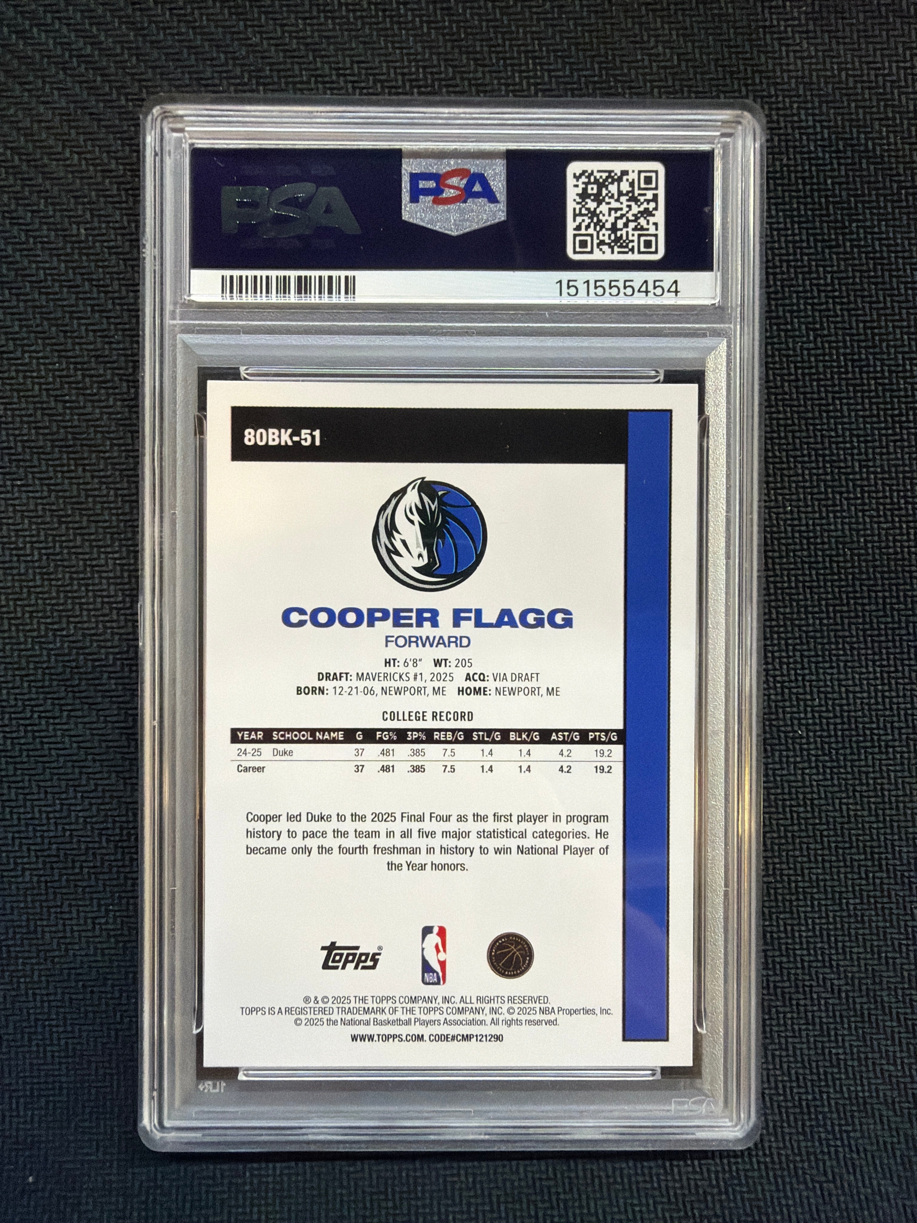 2025/26 Topps Cooper Flagg Rookie 80 PSA 8 454