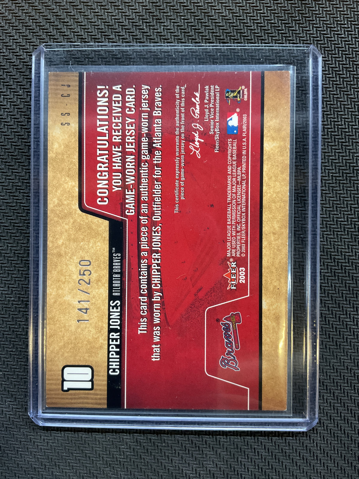 2003 Fleer Chipper Jones Sweet Swatch Jersey /250 Braves