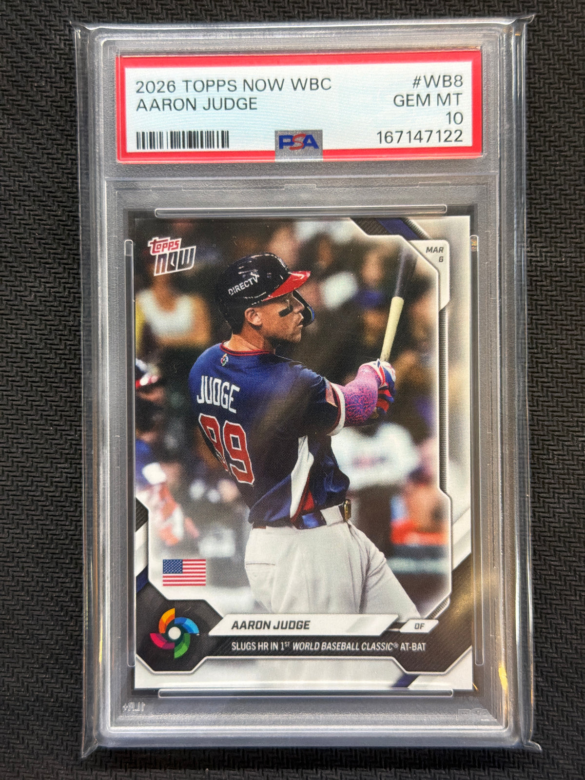 2026 Topps Now WBC Aaron Judge #WB8 Slugs 1st HR PSA 10 122
