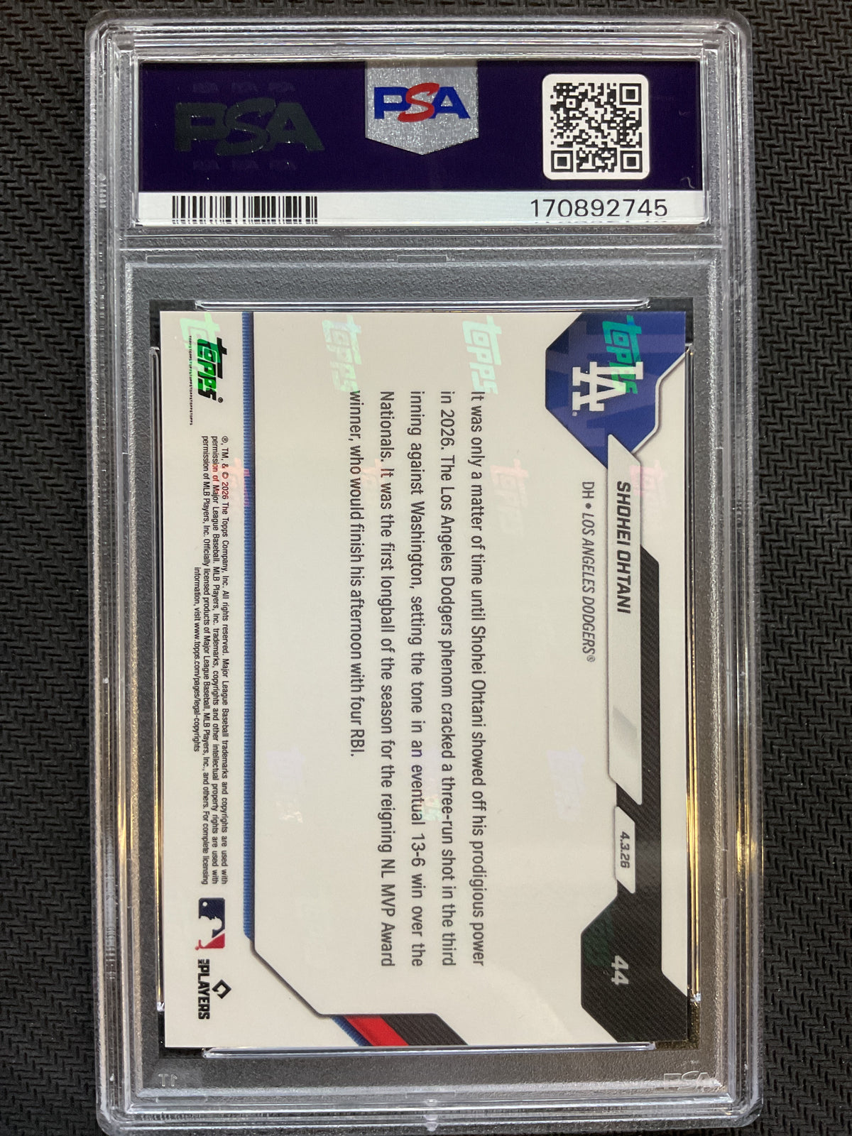 2026 Topps Now #44 Shohei Ohtani PSA 10 745
