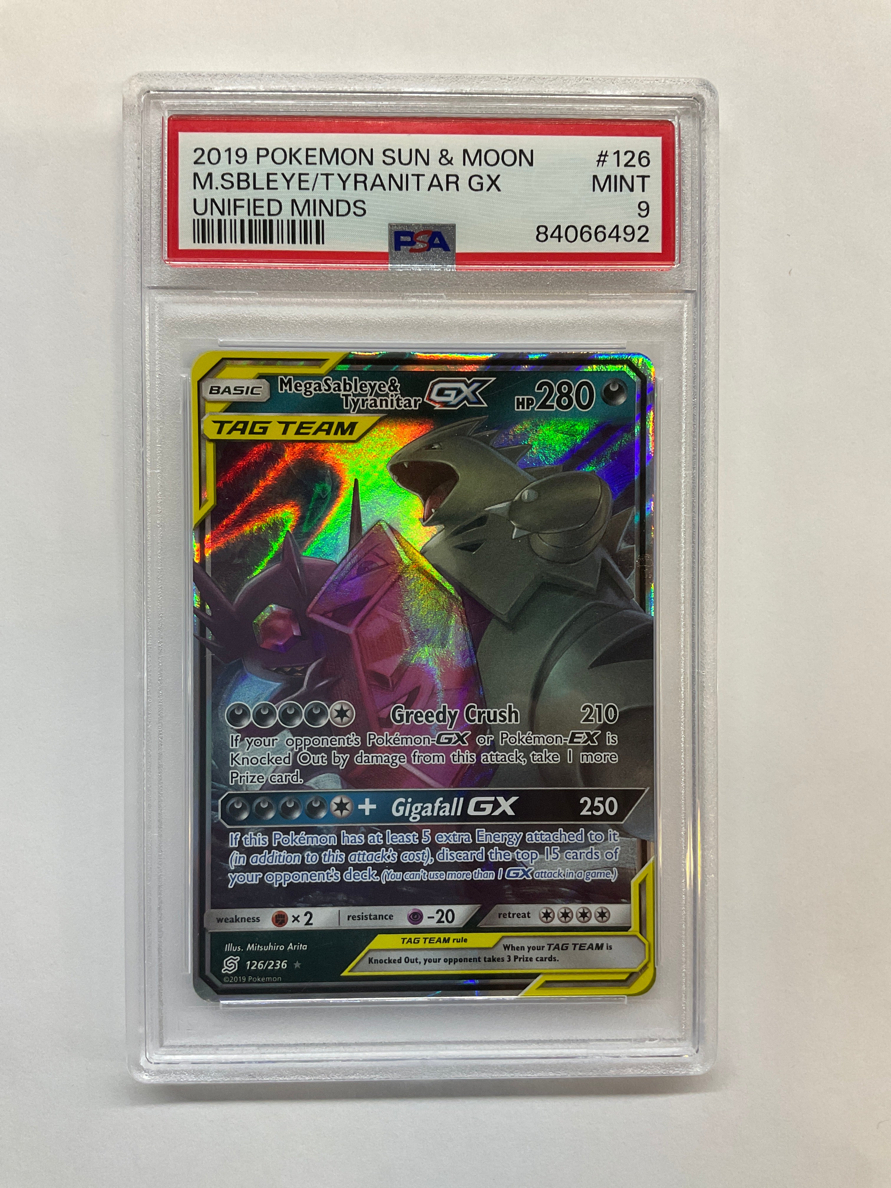 2019 Pokemon Unified Minds Mega Sableye & Tyranitar GX 126 PSA 9