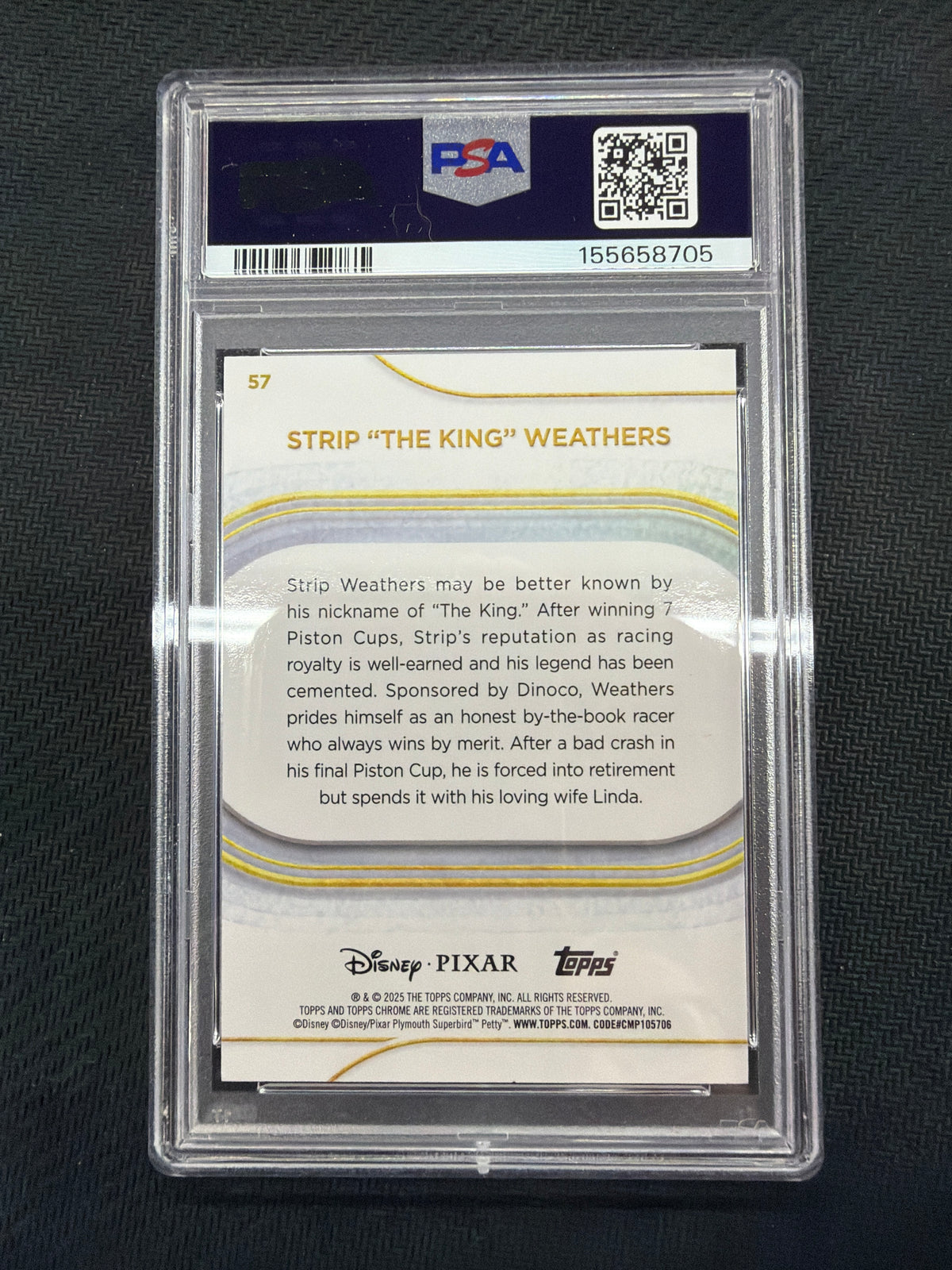 2025 Topps Chrome Disney Sapphire Strip "The King" Weathers PSA 10 /50 Cars