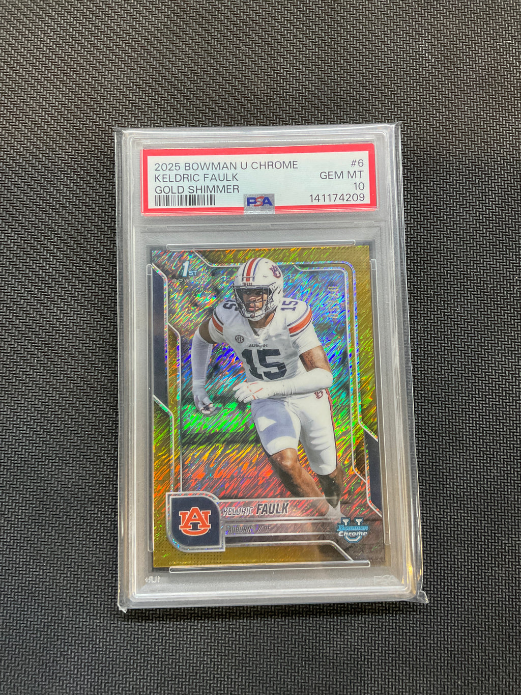 2025 Bowman U Keldric Faulk Gold Shimmer /50 PSA 10 Auburn