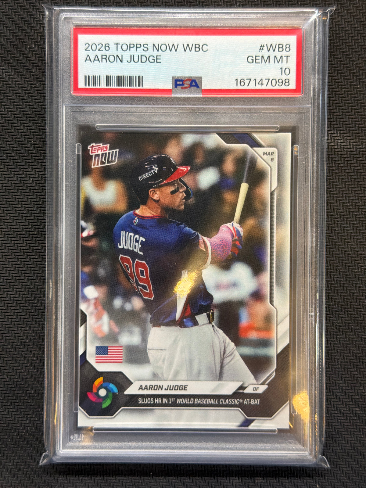 2026 Topps Now WBC Aaron Judge #WB8 Slugs 1st HR PSA 10 098